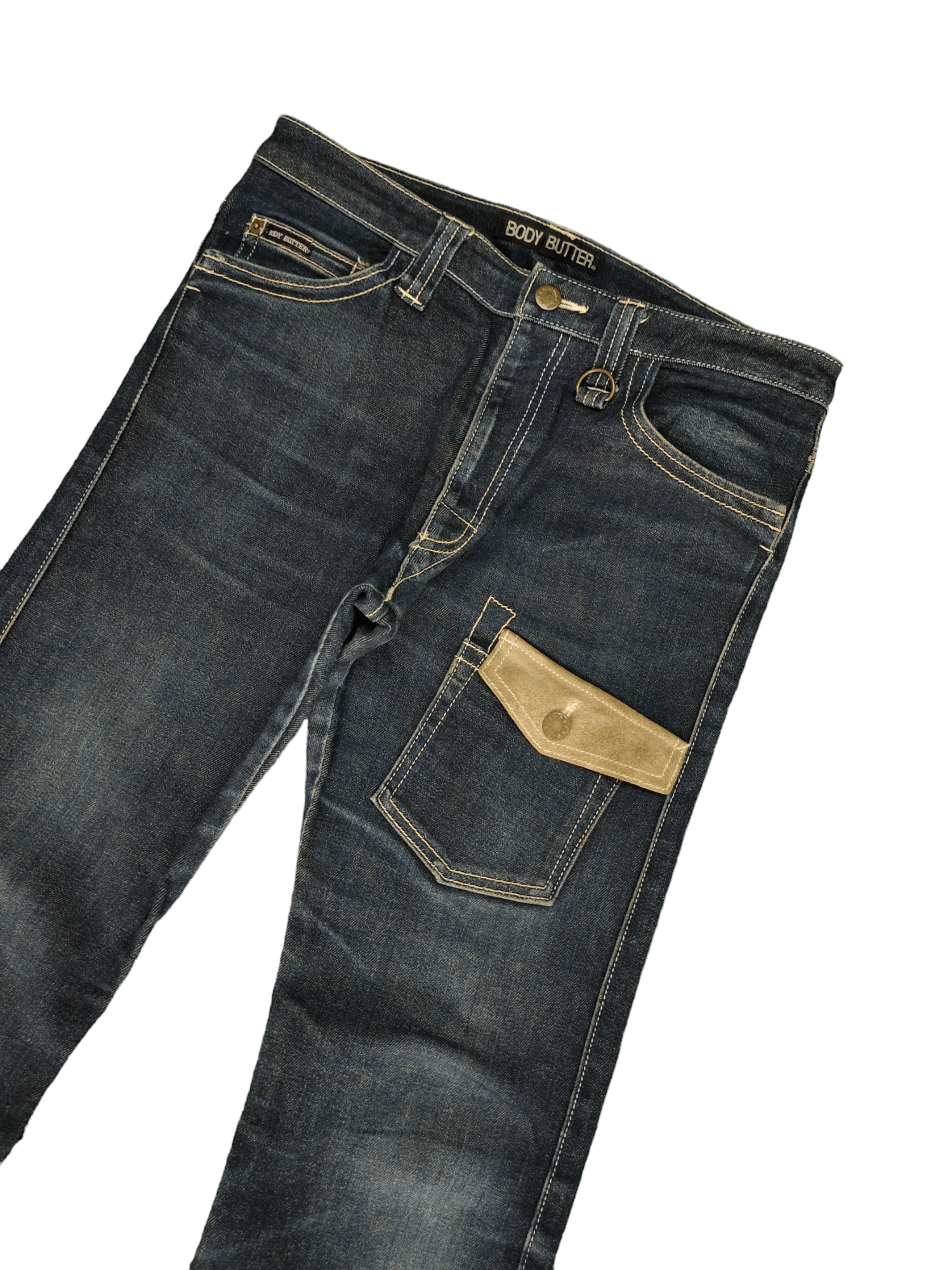 If Six Was Nine Flare Jeans Body Butter Japan Leather Trim Denim Bootcut Y2k Size US 31 - 4 Thumbnail