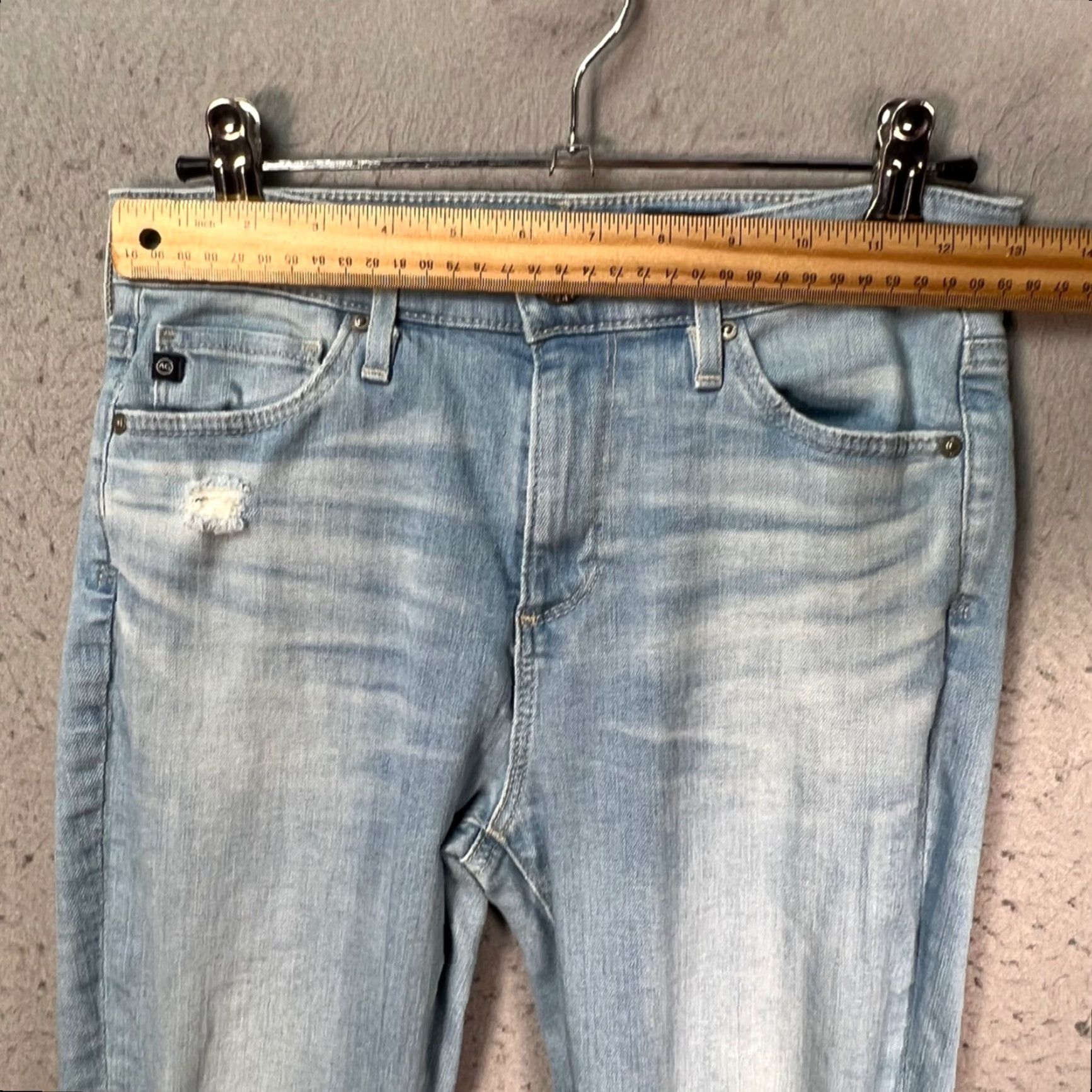Vintage AG Adriano Goldschmied Jeans Flared 25 The Janis High Rise Light Wash Distressed 5-Pocket Womens Jeans Size 42" / US 20 - 6 Thumbnail