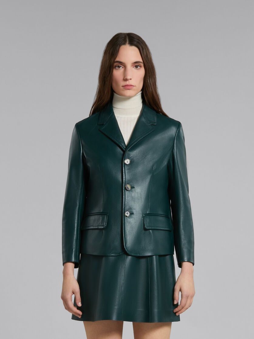 Marni o1f1d3z0525 Leather Jacket in Dark Green Size L / US 10 / IT 46 - 2 Thumbnail
