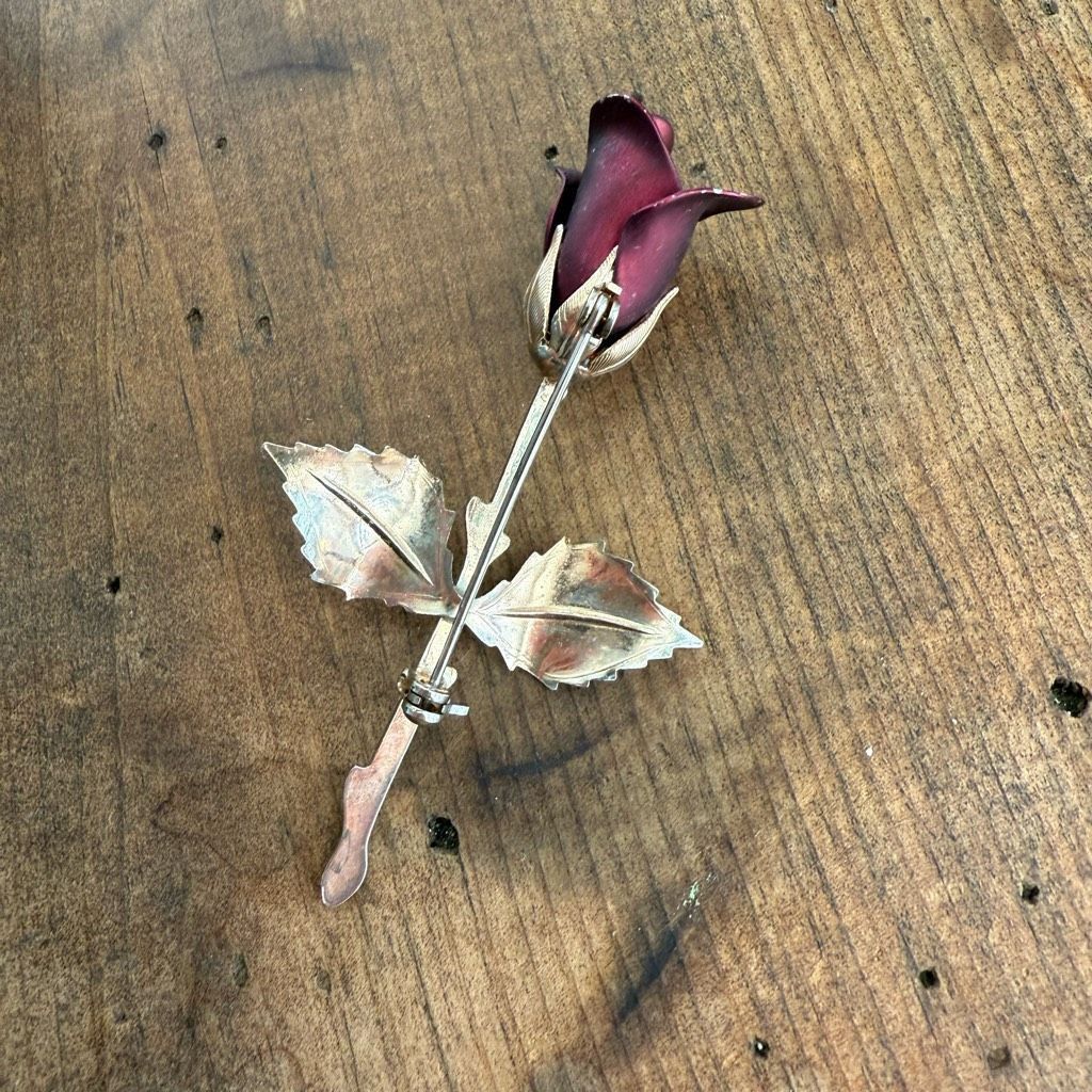 Vintage Vintage Unsigned Ruby Red Rose Pin Brooch Gold Tone 3” Size ONE SIZE - 2 Thumbnail