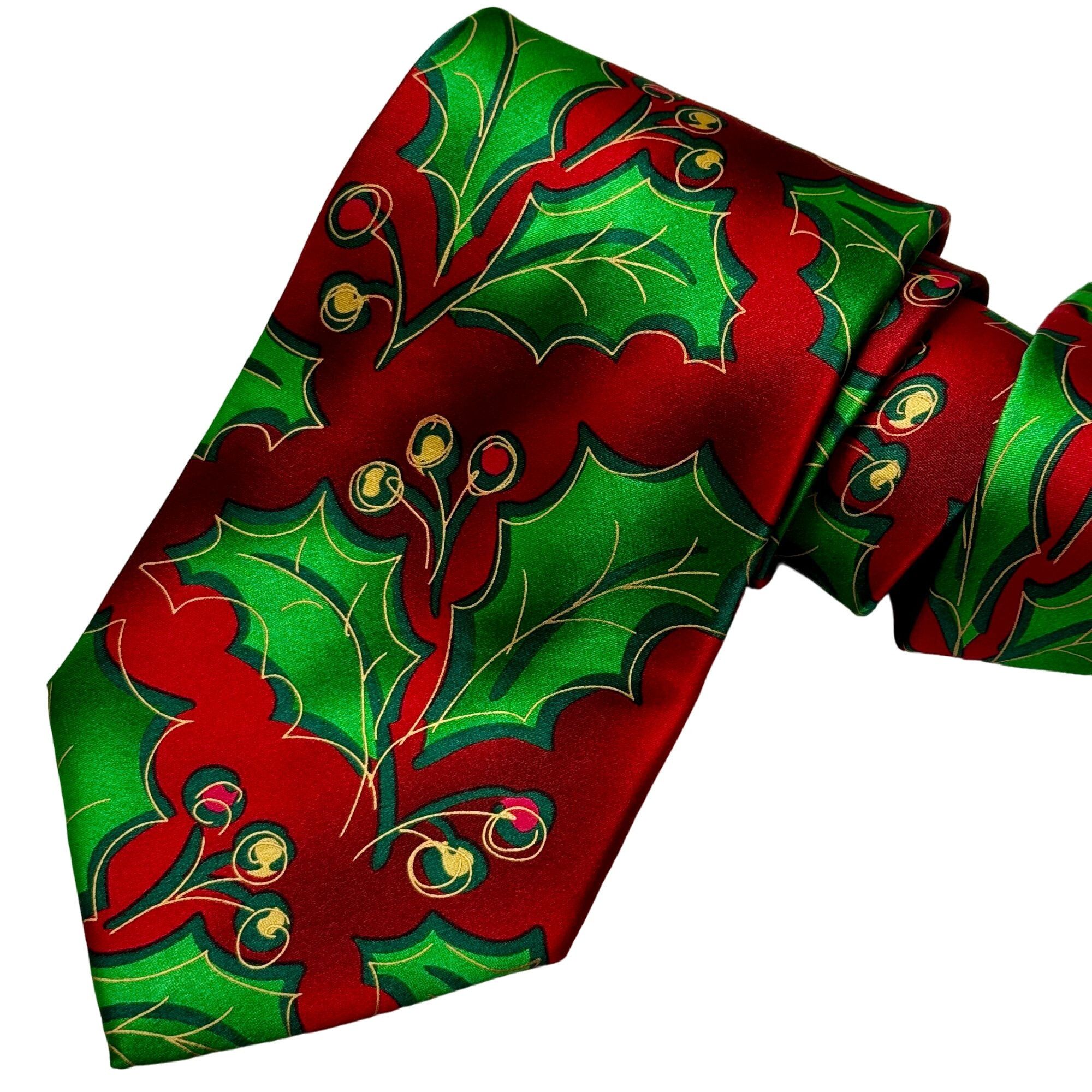 Other J Jerry Garcia RED GREEN Silk CHRISTMAS HOLLY LEAF Tie Size ONE SIZE - 1 Thumbnail