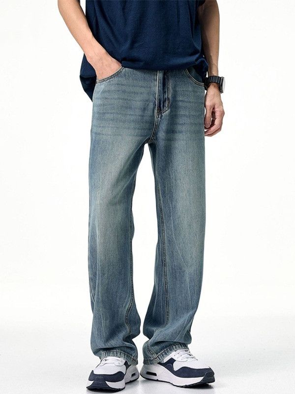 Japanese Brand Men's Retro Loose-Fit Straight-Leg Washed Wide-Leg Jeans Size US 32 / EU 48 - 1 Thumbnail