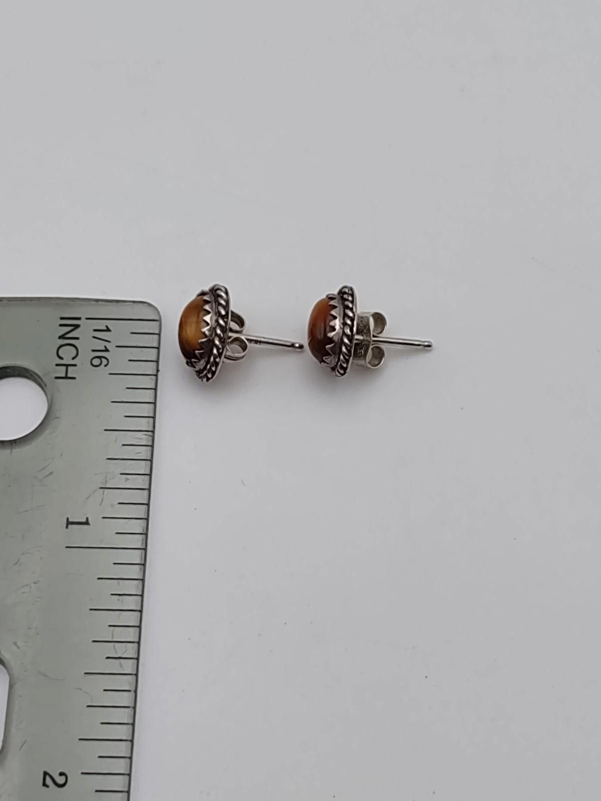 The Unbranded Brand 925 Sterling Tiger Eye Stud Earrings Size ONE SIZE - 4 Thumbnail