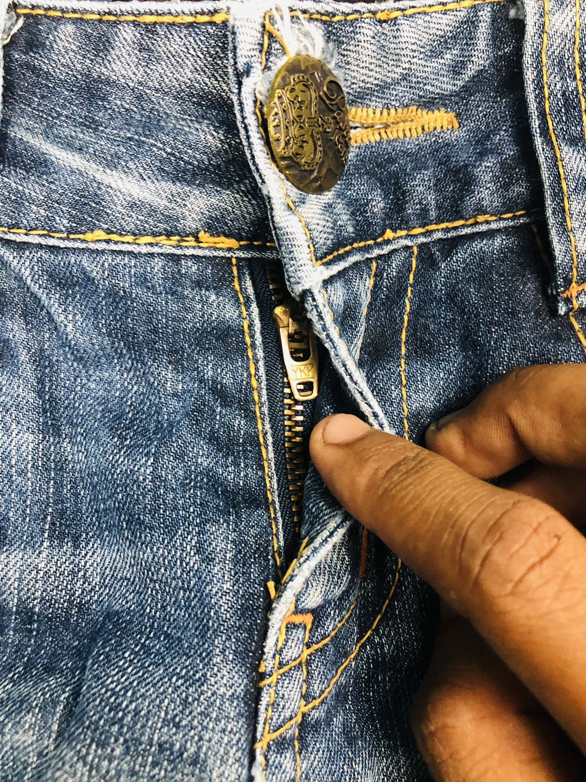 If Six Was Nine Pasta Denim Bootcut Distressed Jeans Plaid Patches (40) Size 26" / US 2 / IT 38 - 11 Thumbnail