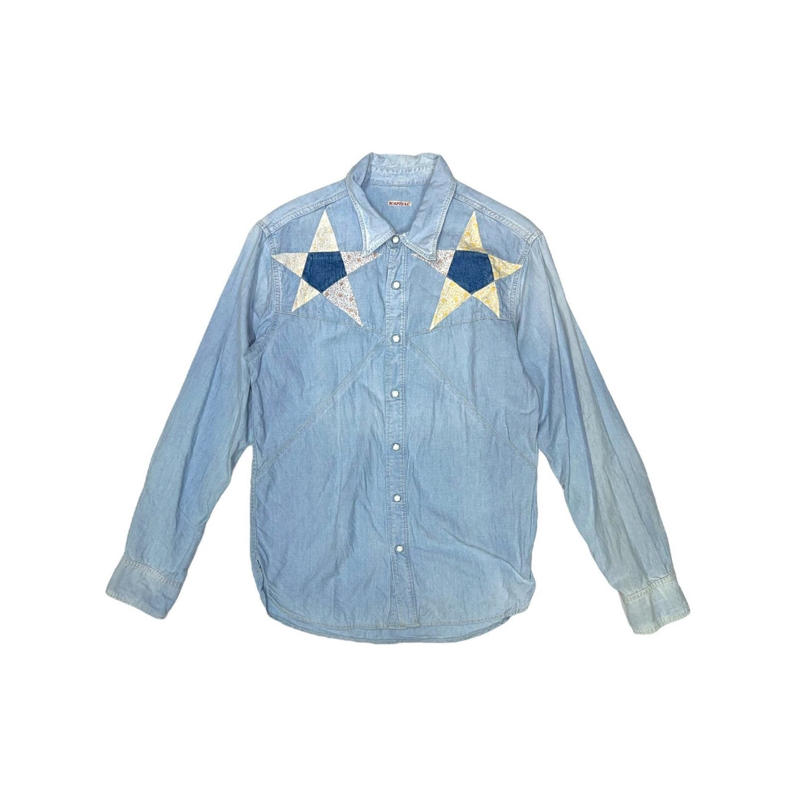 Pre-owned Kapital Quilted Patchwork Star Western Denim Shirt In Blue