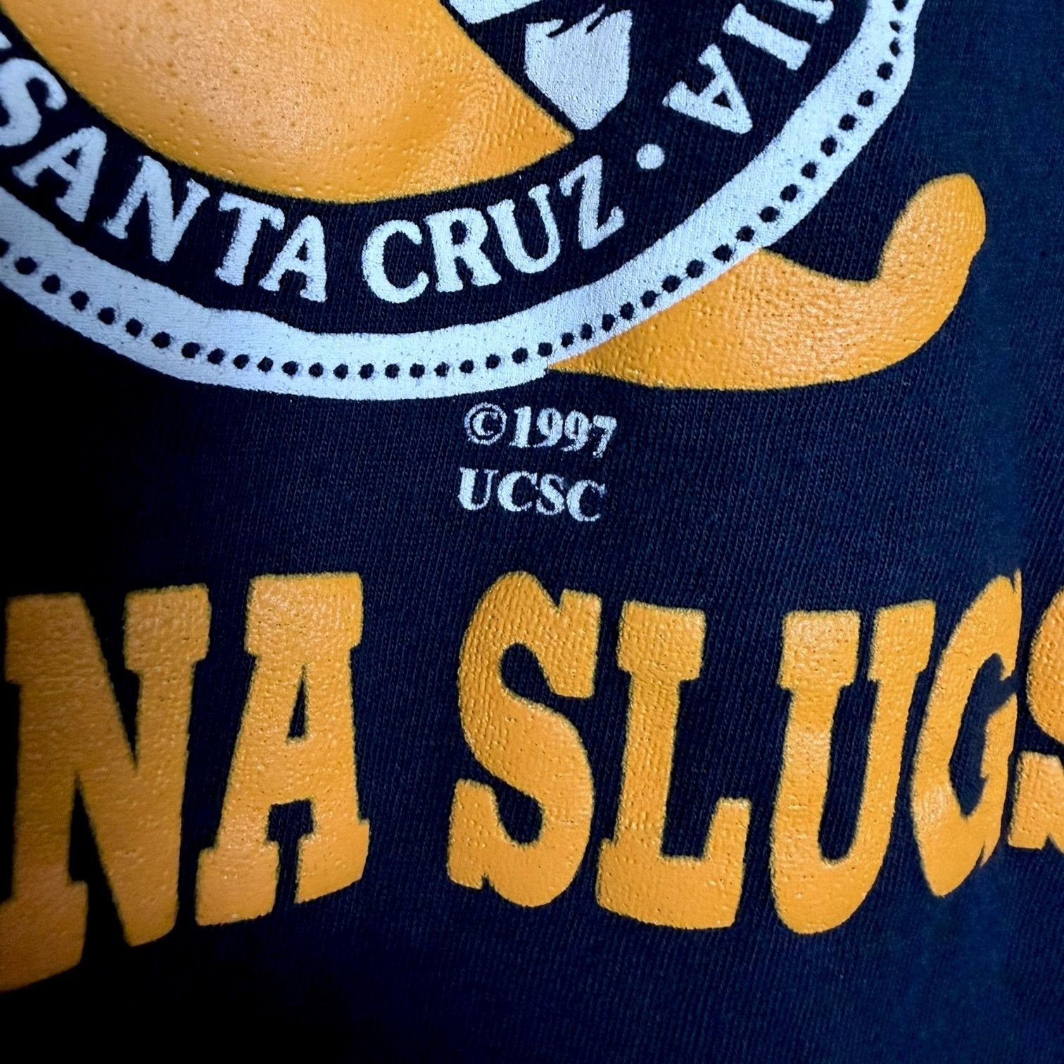 Vintage 90s UC Santa Cruz Slugs Blue & Yellow T Pulp Fiction