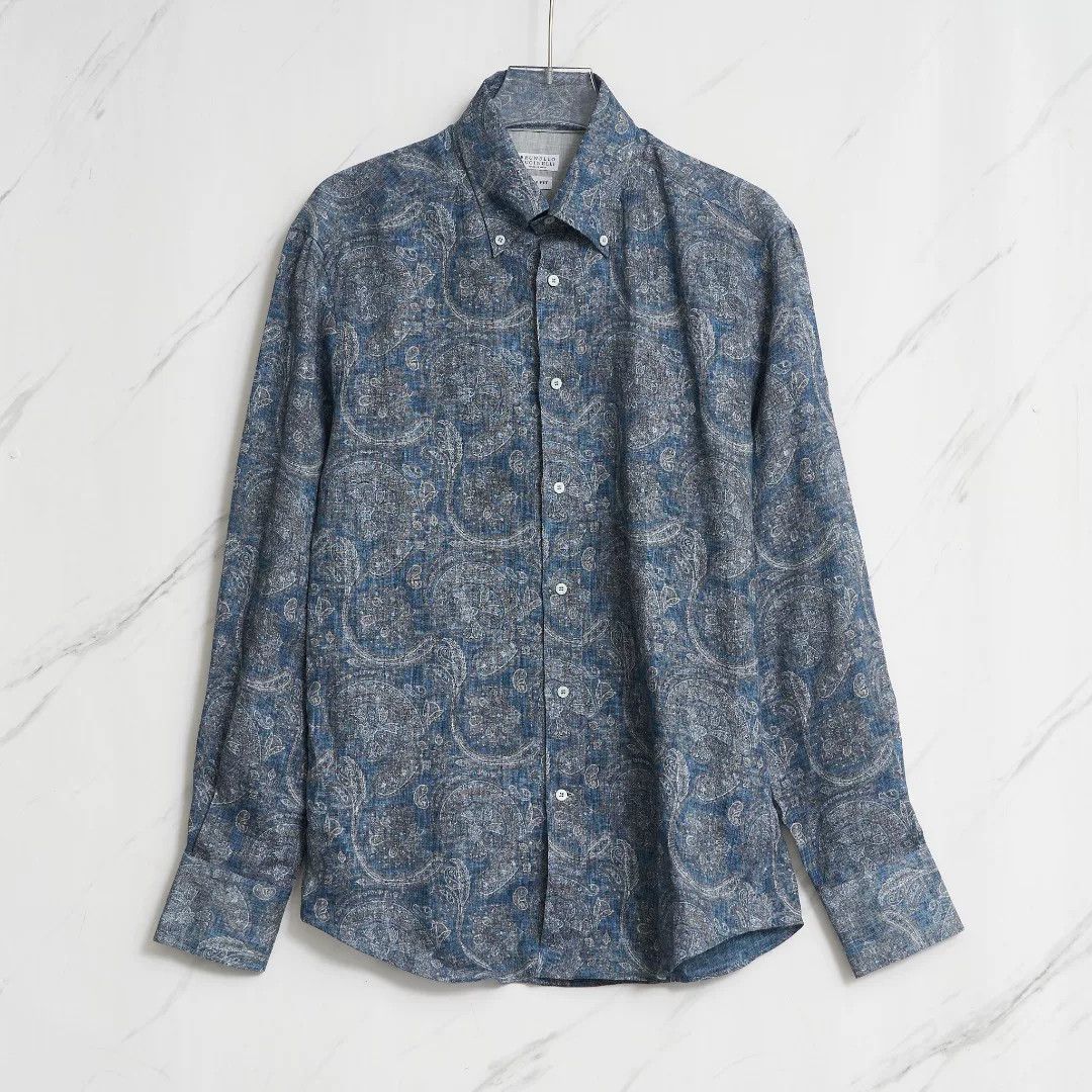 Brunello Cucinelli Brunello Cucinelli Men's Linen Print Shirt Size US M / EU 48-50 / 2 - 1 Thumbnail