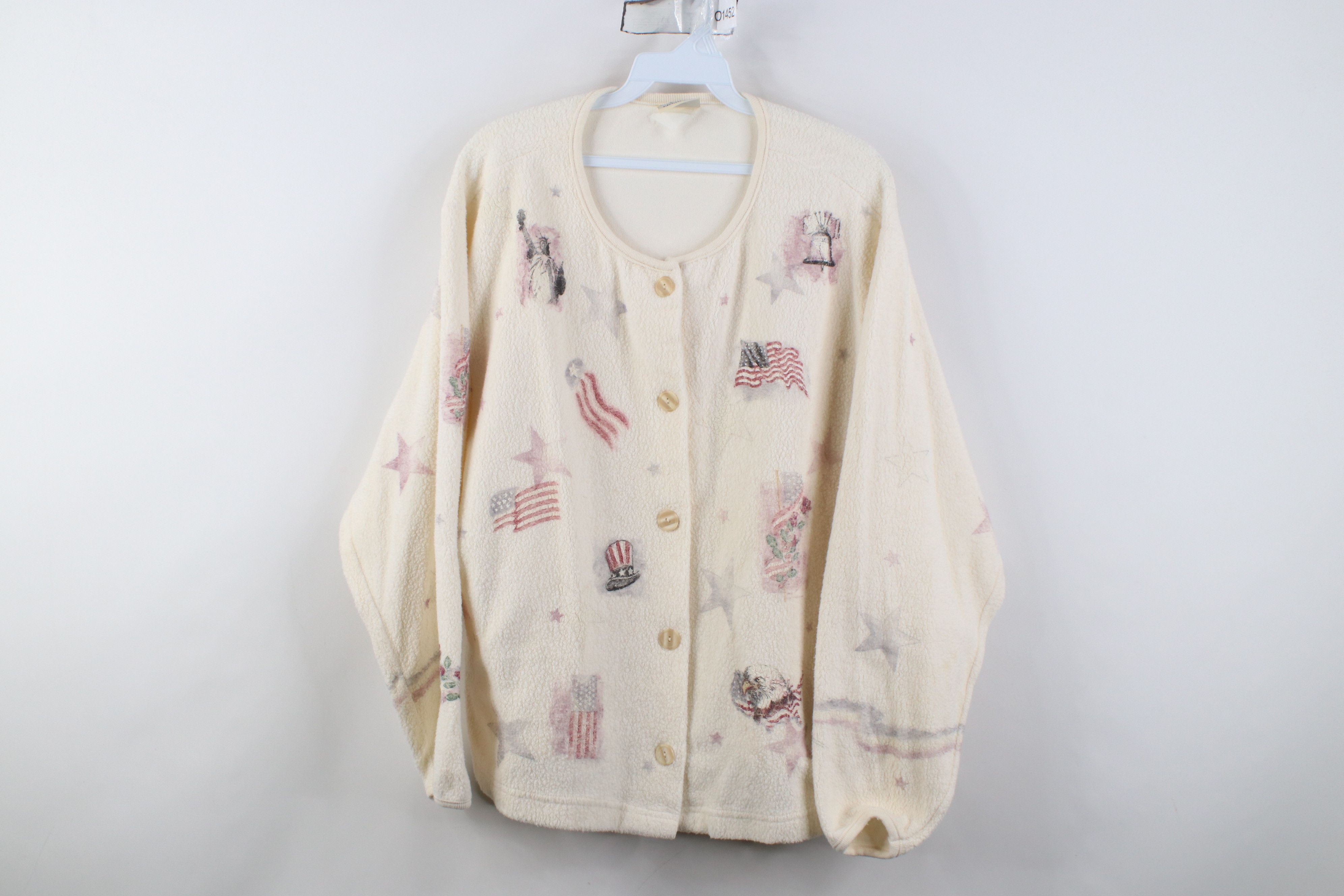 Vintage Vintage 90s Streetwear Over Print Fleece Cardigan Sweater Size XL / US 12-14 / IT 48-50 - 1 Thumbnail