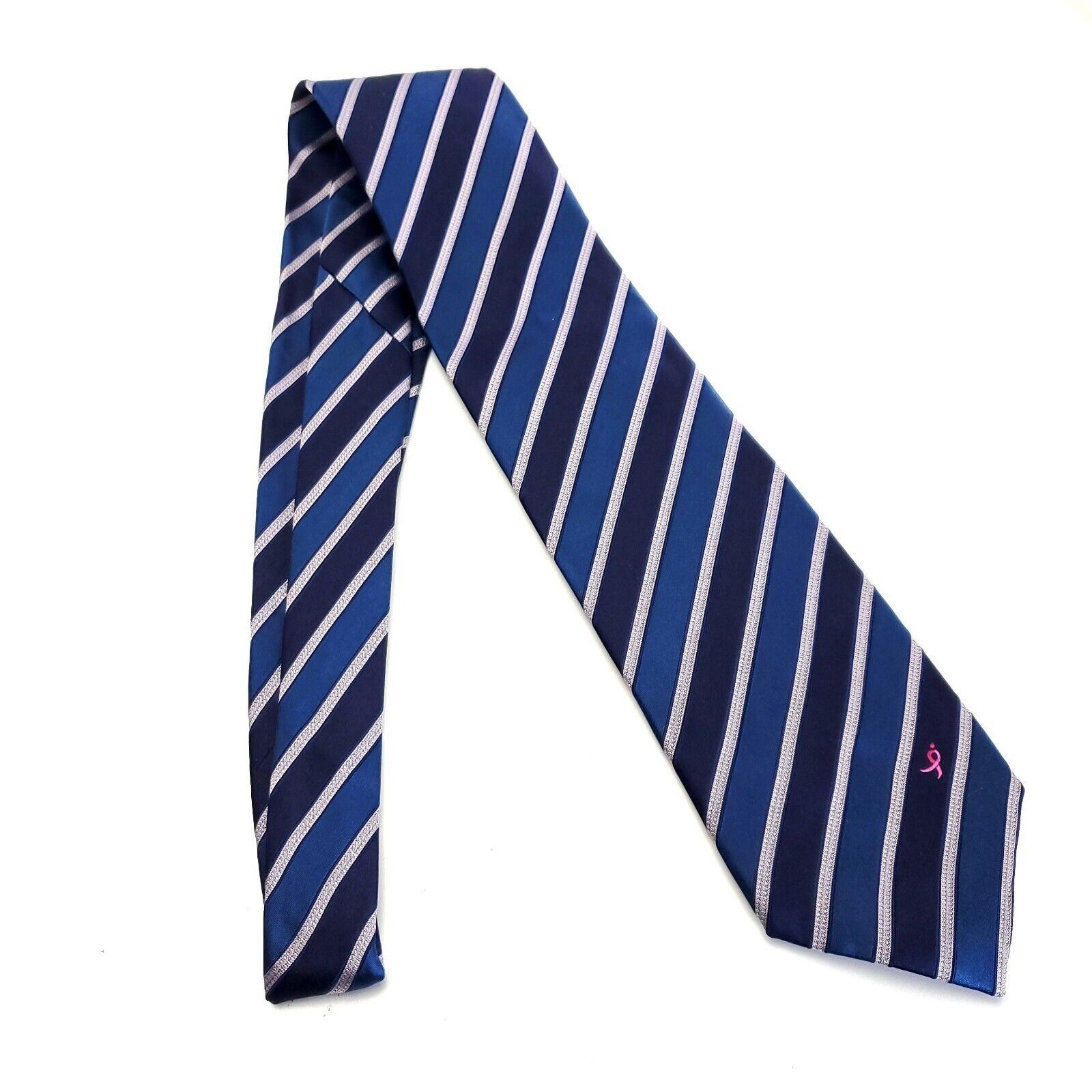 Vintage Knots For Hope Breast Cancer Blue Woven Striped Silk Tie Size ONE SIZE - 6 Thumbnail