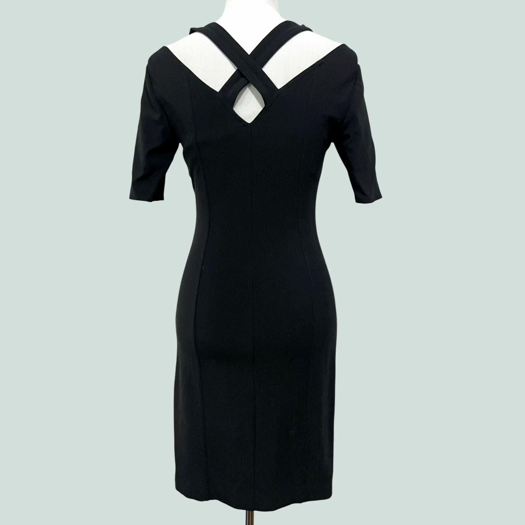 Boston Proper VINTAGE Boston Proper Dress Sheath Black Nylon Spandex Sz 2 Criss-Cross Back 90s Y2K Knit's Knee Length Mens Womens Size XS / US 0-2 / IT 36-38 - 1 Thumbnail