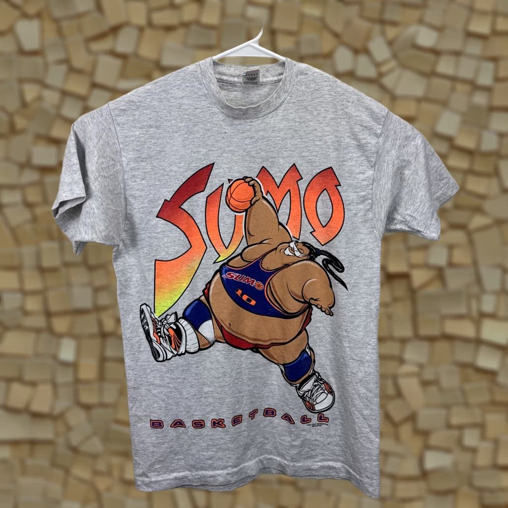 Fruit Of The Loom VINTAGE 90s Sumo Basketball Cartoon Graphic Single Stitch T-Shirt XL Gray Nike Size US XL / EU 56 / 4 - 1 Thumbnail