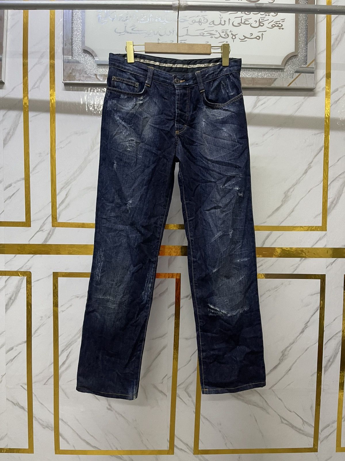 Dolce & Gabbana DOLCE & GABBANA Men’s Distressed Denim Blue Black Logo Size US 32 / EU 48 - 2 Thumbnail