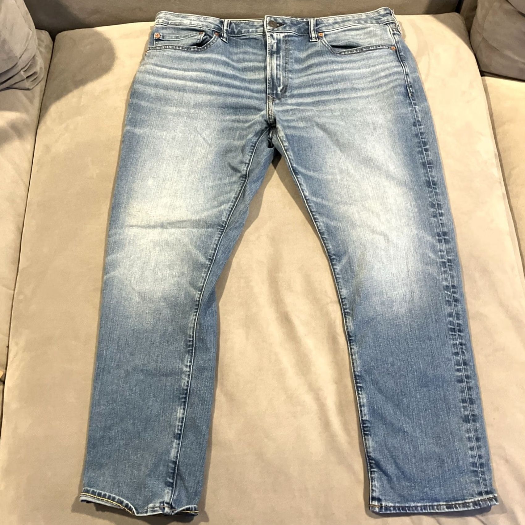 American Eagle Outfitters American Eagle Jeans - Blue Flex Slim Fit Jeans - Men's 40x28 Inseam | Slim, White, 40 Waist, Regular Size - 40, 28 Inseam, Men Size US 40 / EU 56 - 5 Thumbnail
