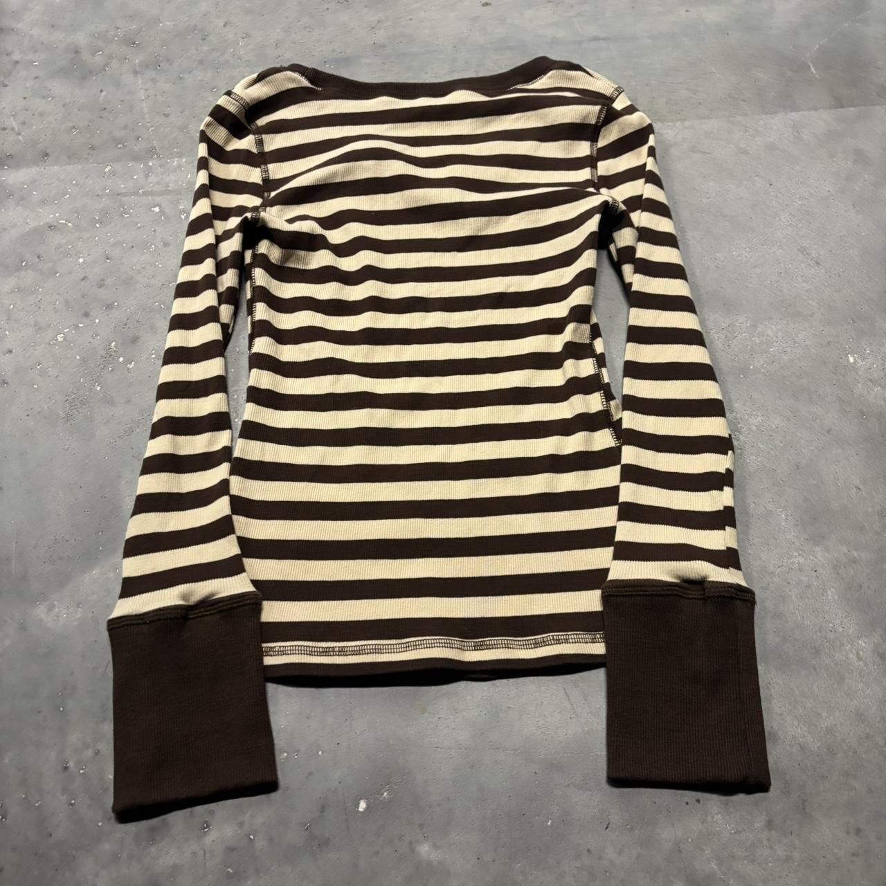 Japanese Brand × Vintage Vintage Y2K/2000s Cute Brown Striped Longsleeve Shirt! Size XS / US 0-2 / IT 36-38 - 4 Thumbnail