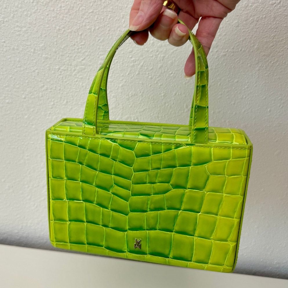 Amina Muaddi EUC Amina Muaddi Mini Croc Embossed Lime Green Bag Size ONE SIZE - 6 Thumbnail