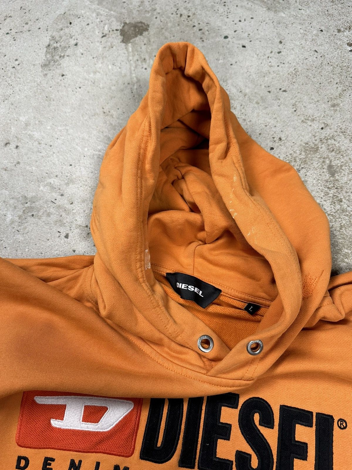 Diesel × Vintage Vintage Diesel Big Logo Reworked Boxy Orange Hoodie Size US L / EU 52-54 / 3 - 14 Thumbnail