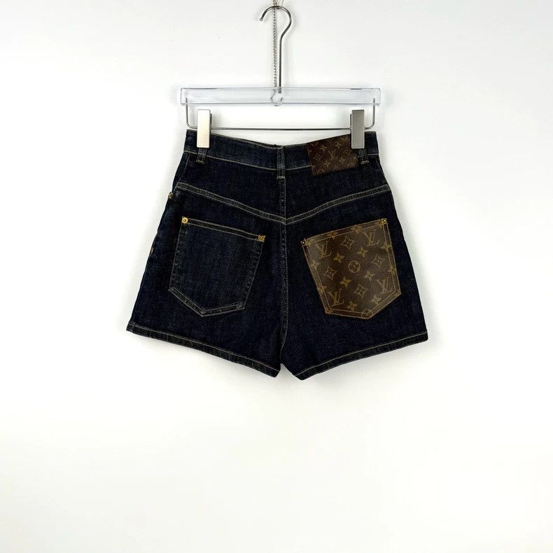 Louis Vuitton Louis Vuitton Washed blue leather patchwork denim shorts 25 Size 33" - 4 Thumbnail