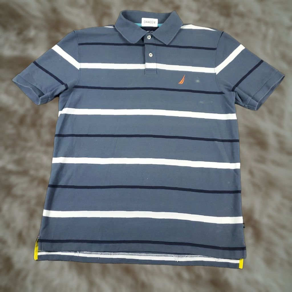 Nautica Nautica Polo Shirt Men Size M Blue Striped Short Sleeve Casual Button-Front Cotton Blend Polo Shirt Mens Size US M / EU 48-50 / 2 - 1 Thumbnail
