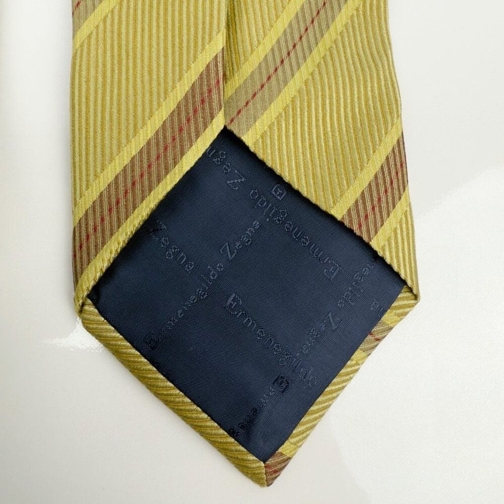 Ermenegildo Zegna ERMENEGILDO ZEGNA Striped Yellow/Gold Burgundy Tie 3.5" Size ONE SIZE - 3 Thumbnail