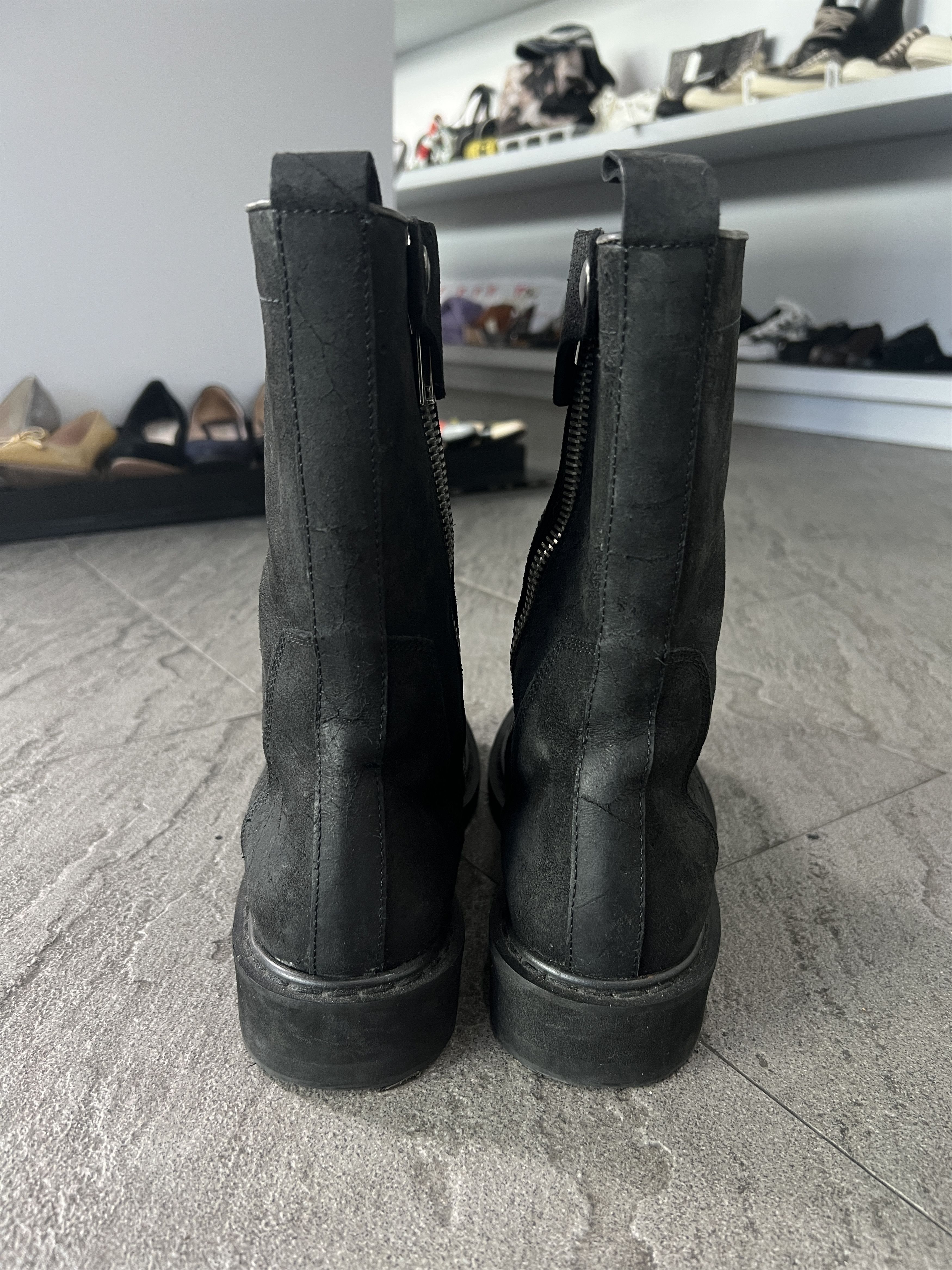 Rick Owens Rick Owens Distressed Leather Zip Boots Black EU41 Size US 8 / EU 41 - 6 Thumbnail