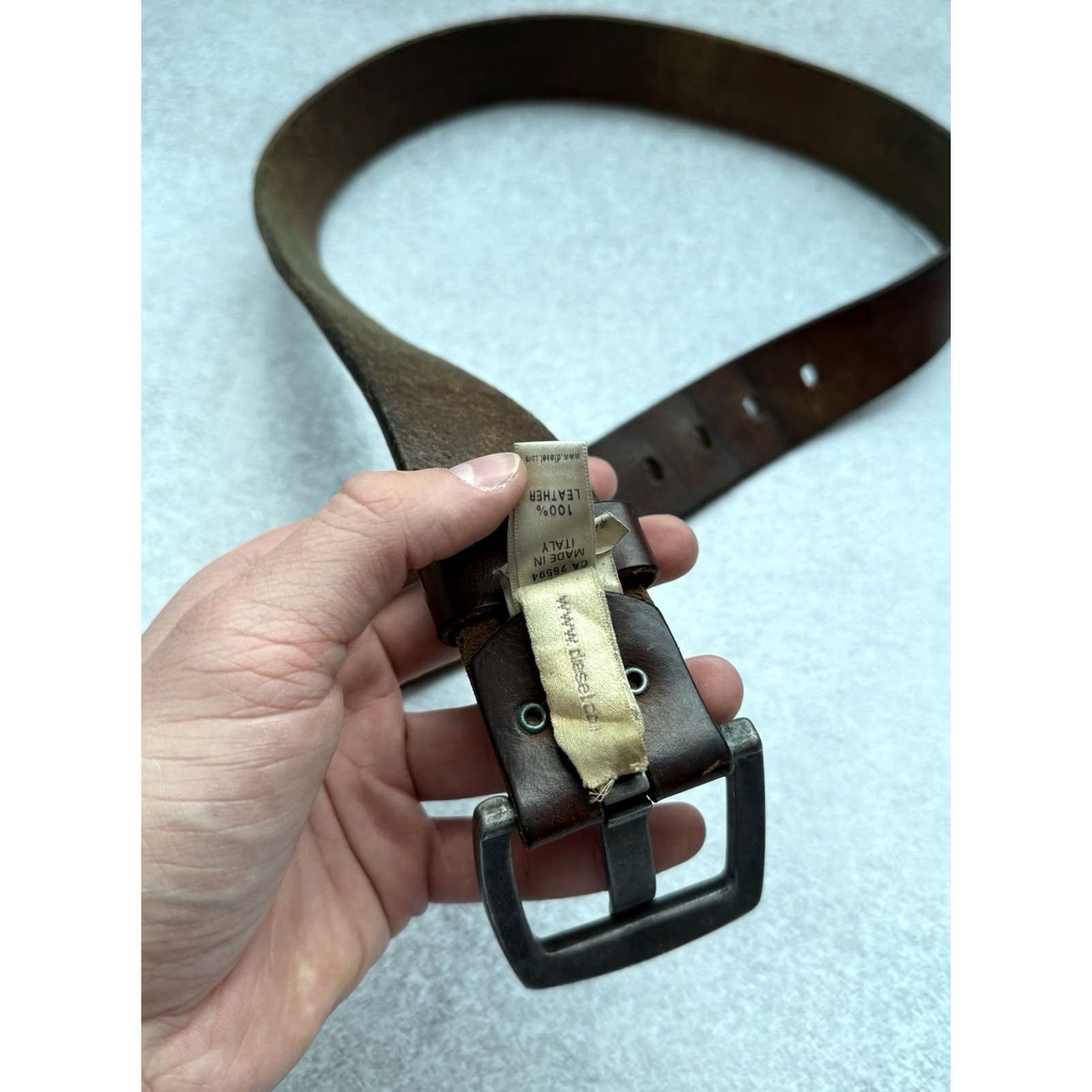 Diesel VINTAGE Diesel Leather Belt Brown 102 cm Length Metal Buckle Logo Studded Western Belt Men Size ONE SIZE - 6 Thumbnail