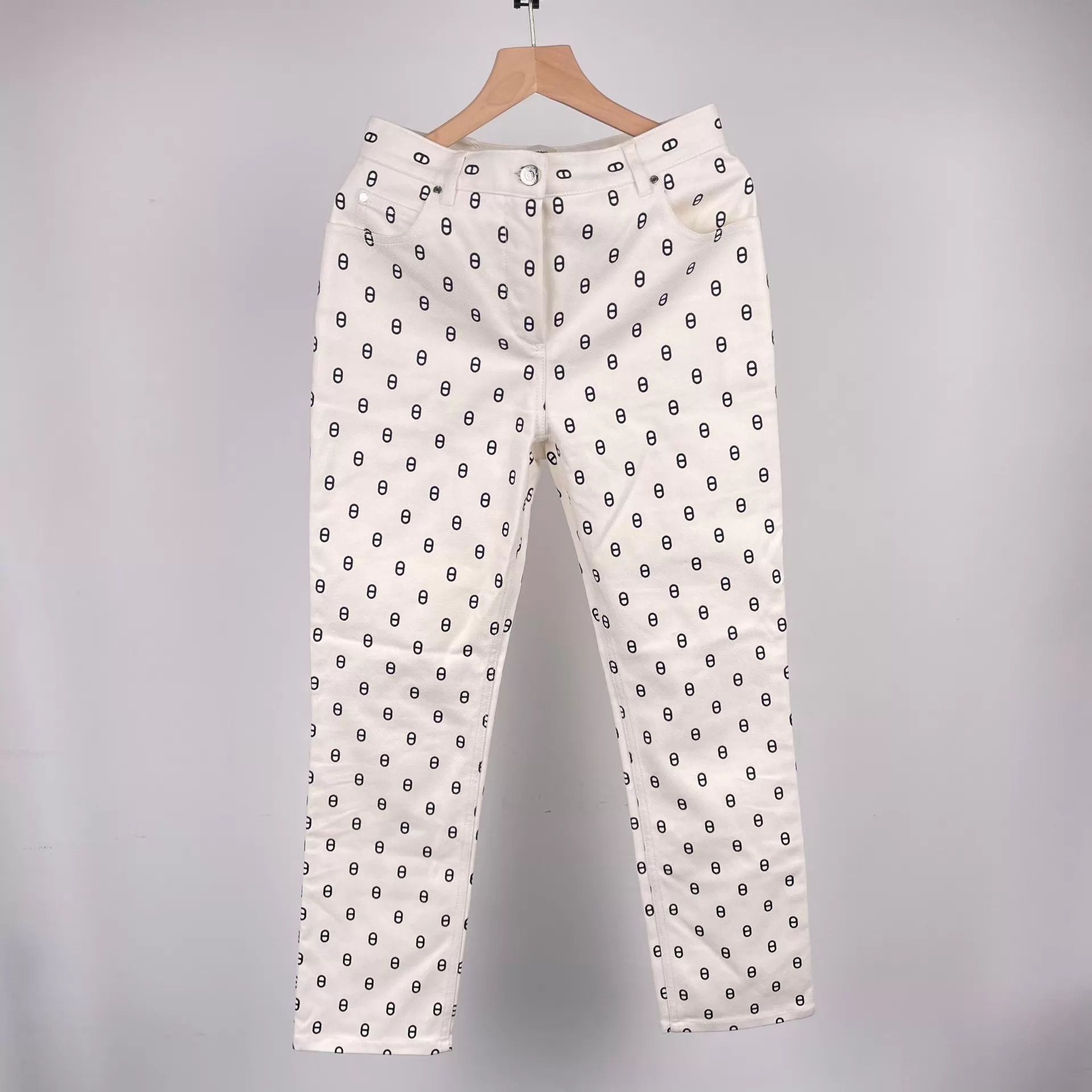 Hermes Hermes White Pig Nose Full Logo Cotton Denim Pants Size 26" / US 2 / IT 38 - 1 Thumbnail