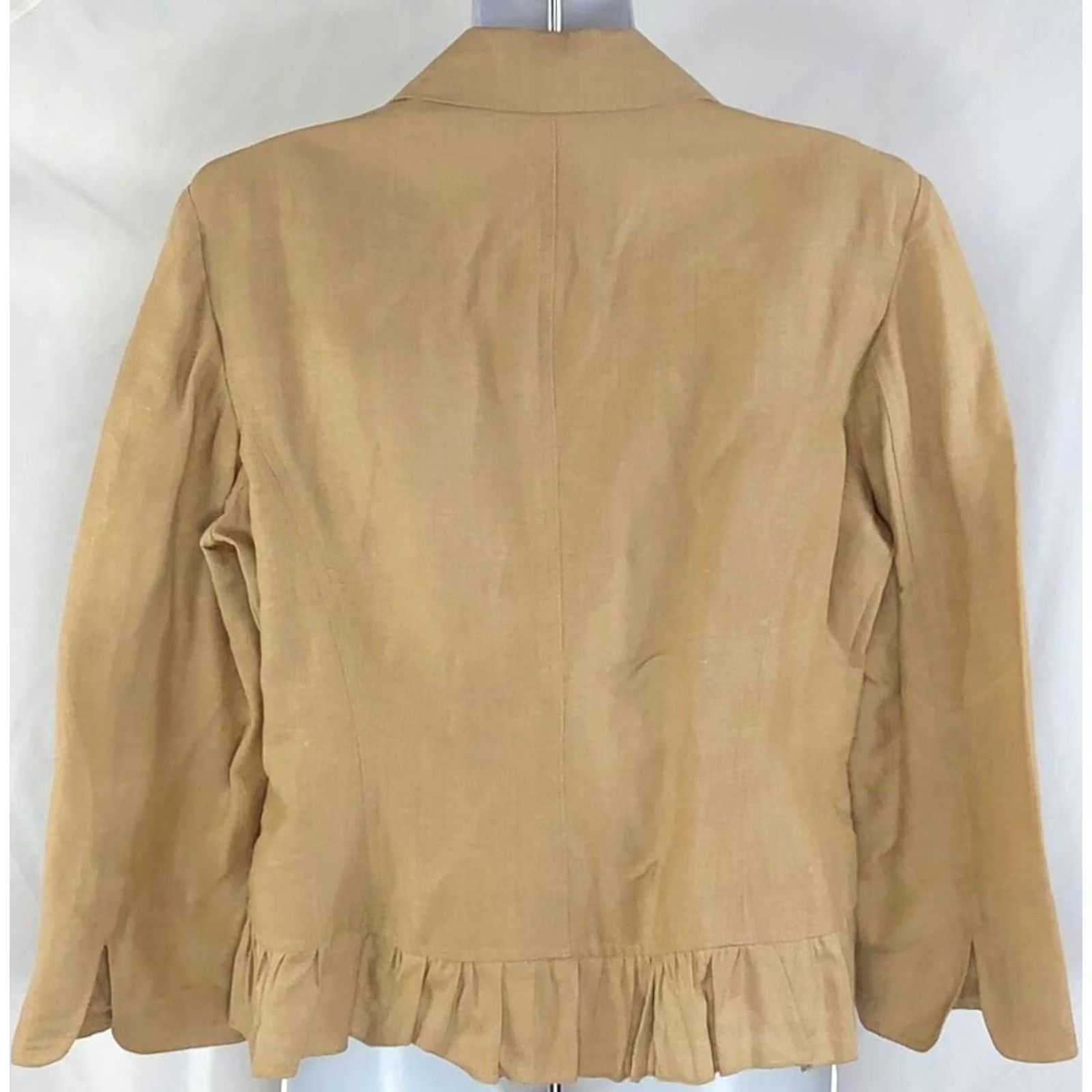 Vintage Bandolino Linen Blazer Jacket 12 Tan Cropped NWT Ruffles Coquette Academia Size XL / US 12-14 / IT 48-50 - 3 Thumbnail