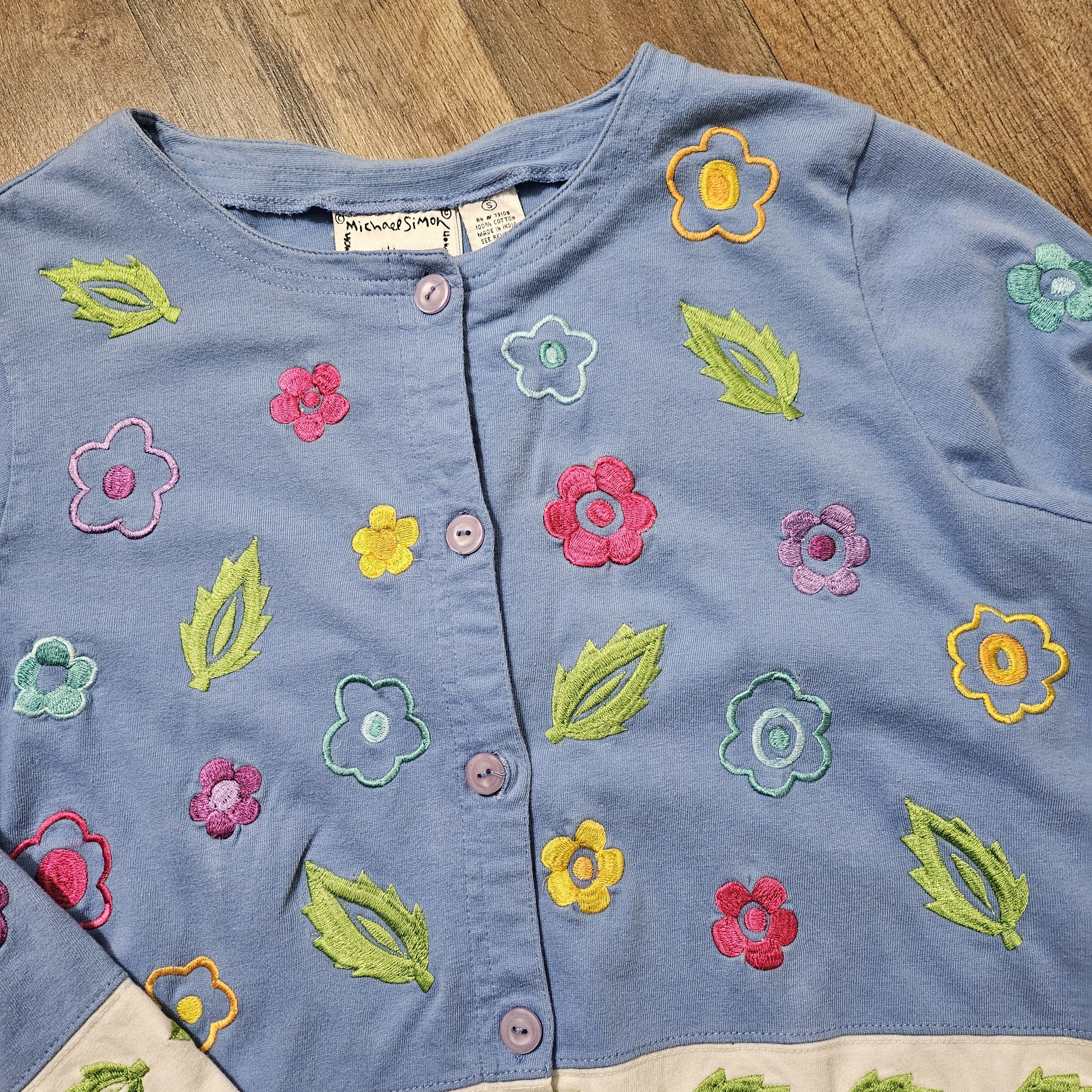 Vintage VTG Michael Simon Lite Flower Leaf Cardigan, Embroidered Size S / US 4 / IT 40 - 4 Thumbnail