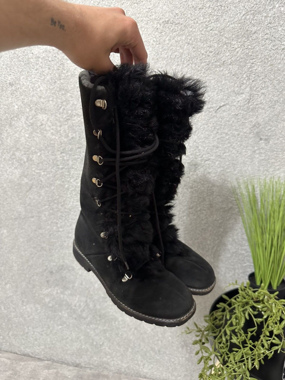 Other Y2K Kandahar Suede Fur Boots | Black Lace-Up Size US 7.5 / IT 37.5 - 9 Thumbnail