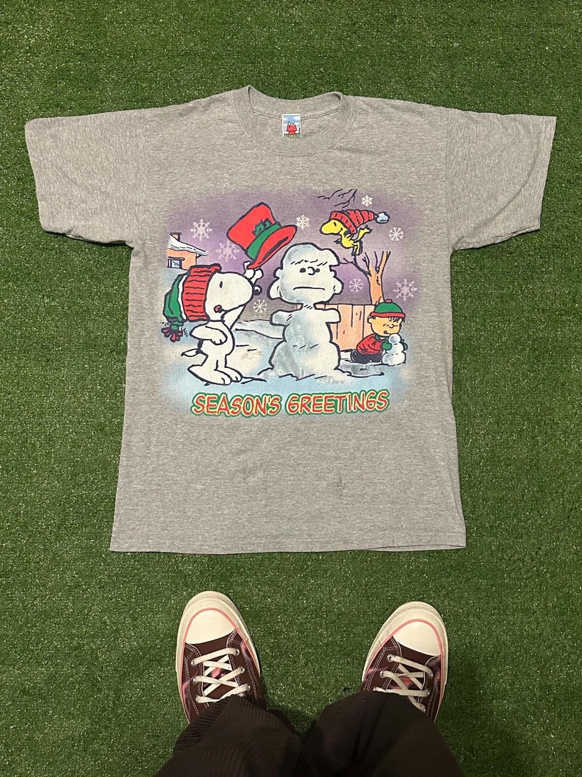 Fruit Of The Loom Vintage Peanuts Season's Greetings Graphic T-Shirt Size US L / EU 52-54 / 3 - 1 Thumbnail