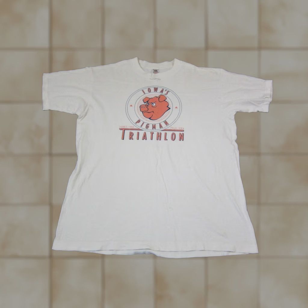 Fruit Of The Loom Vintage Fruit of the Loom Iowas Pigman T-Shirt XL Mens White 90s Audit: 1990s Summer Short Sleeve Crew Neck Logo 1994 USA Size US XL / EU 56 / 4 - 1 Thumbnail
