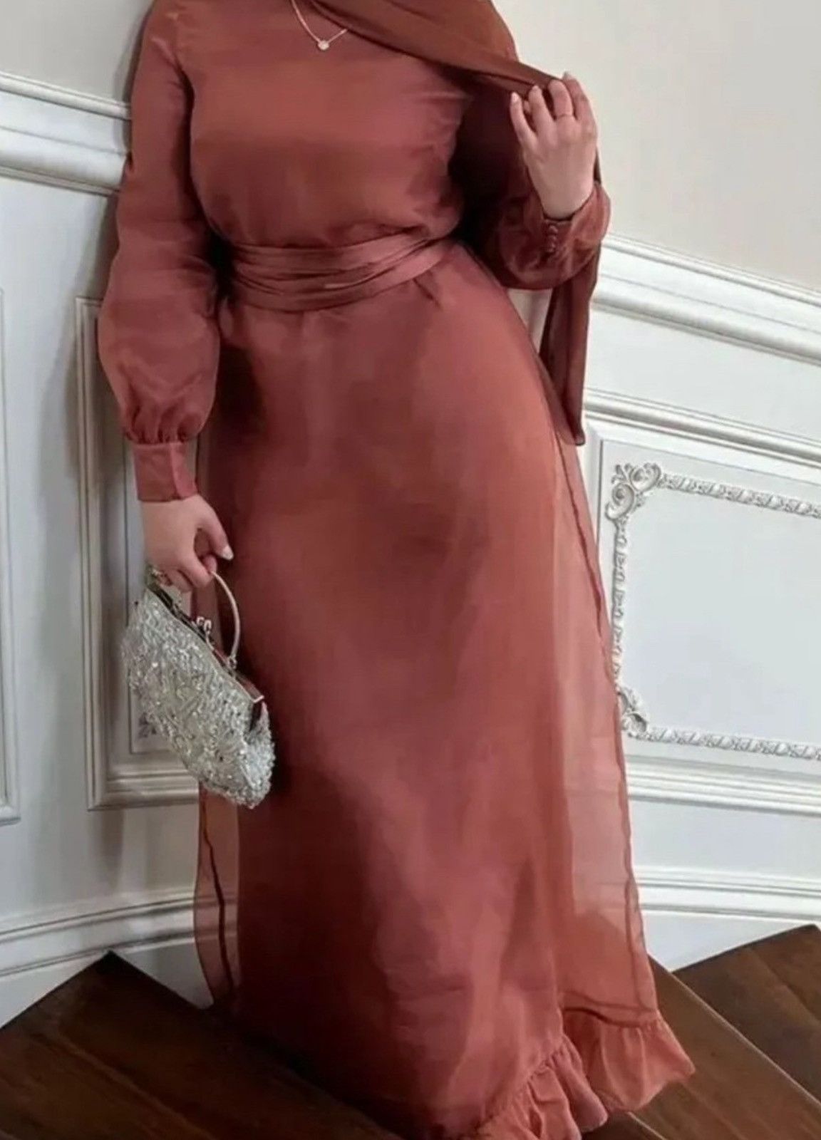 Other New silk organza ruffle trim maxi dress -dedar wood size L Size L / US 10 / IT 46 - 8 Thumbnail