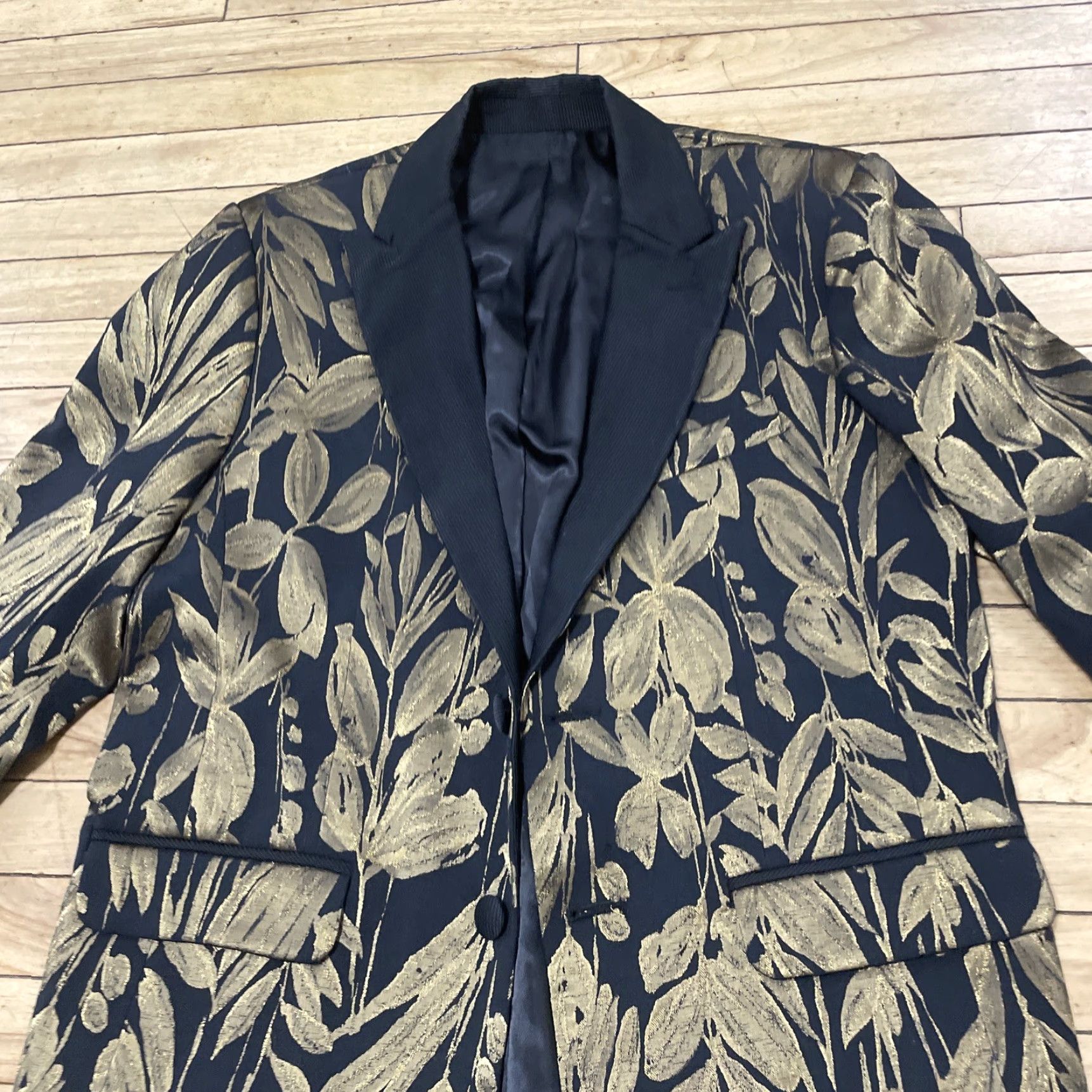 Mr Turk MR TURK Coleman Blazer Men 42 Black Gold Floral Brocade Designer Coat New 50 Size 42R - 2 Thumbnail