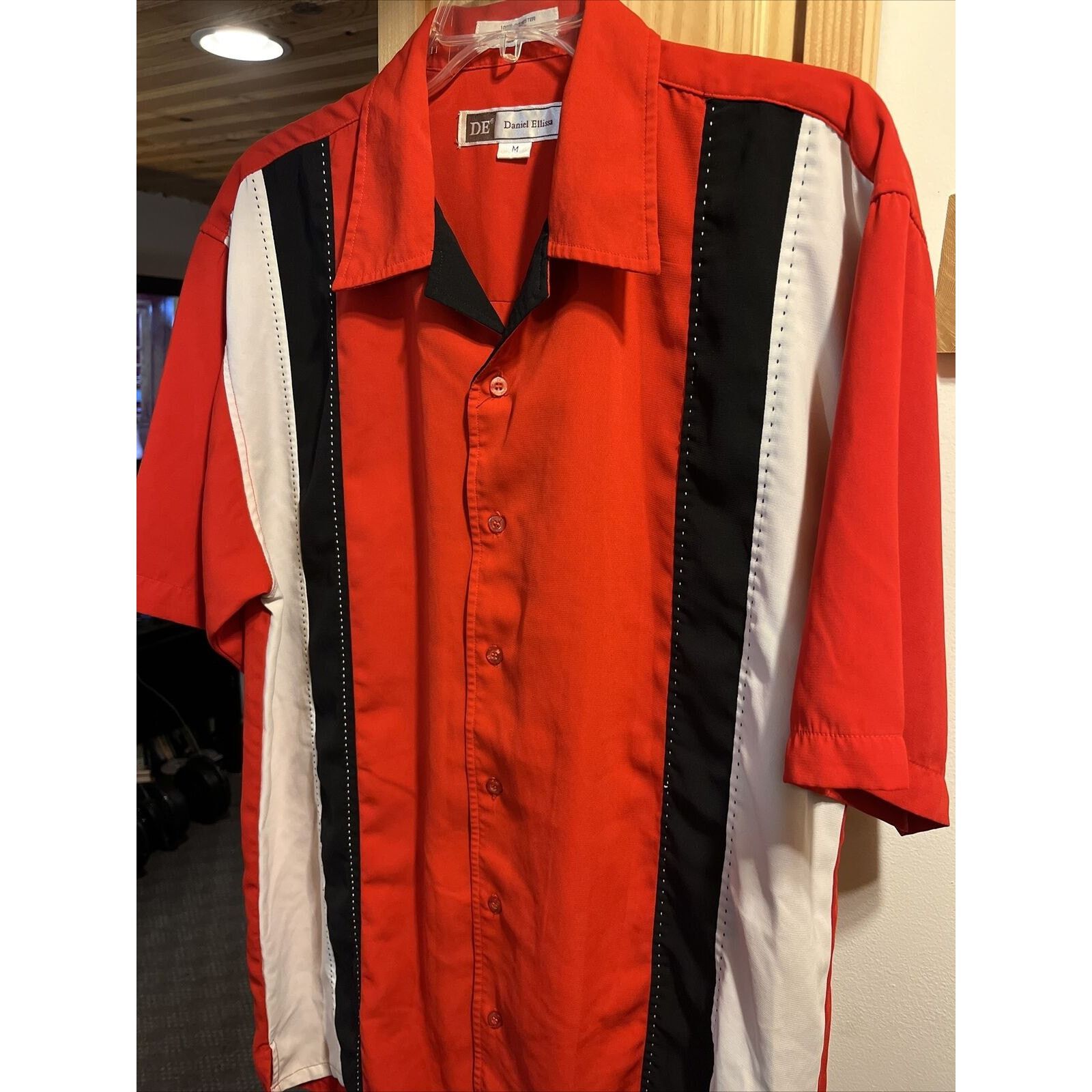 Other Daniel Ellisa Men's M Red Stripe SS Polyester Bowling Shirt Size US M / EU 48-50 / 2 - 6 Thumbnail