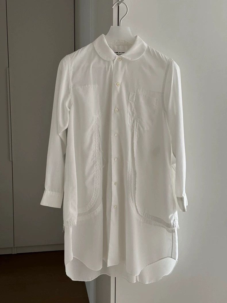 Comme Des Garcons White Deconstructed Cut Long Shirt Dress