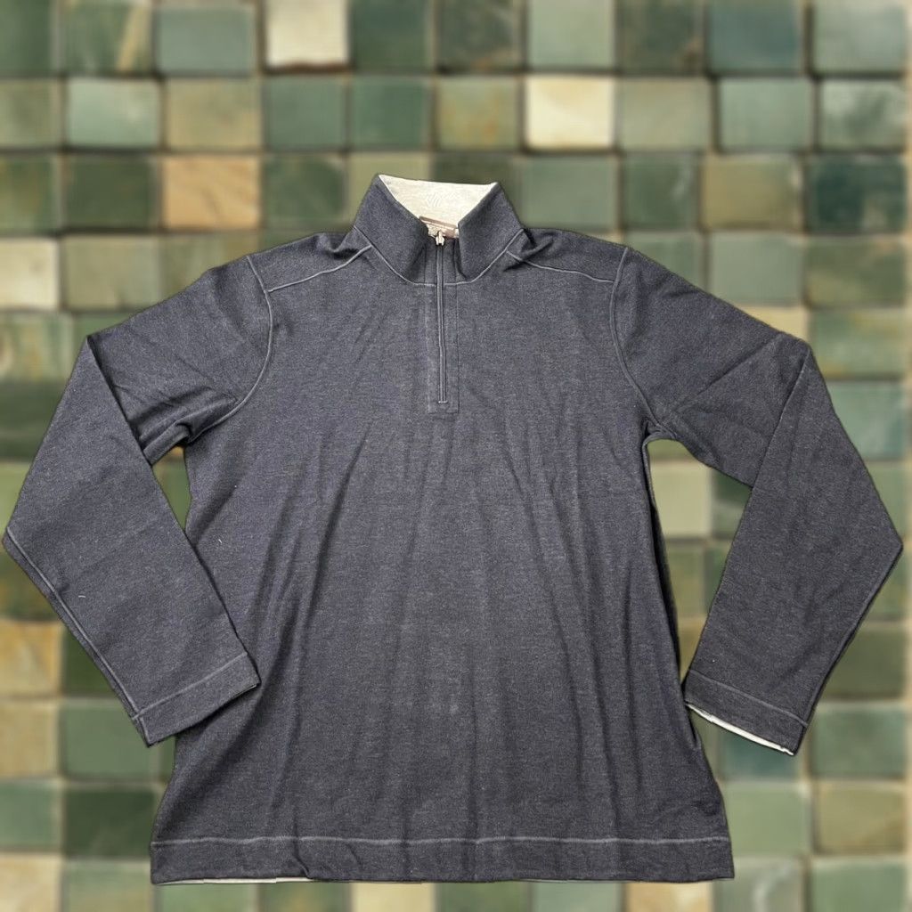JOHNSTON & MURPHY Icon Reversible Quarter-Zip Pullover Men's Size M Navy/Storm Shirt