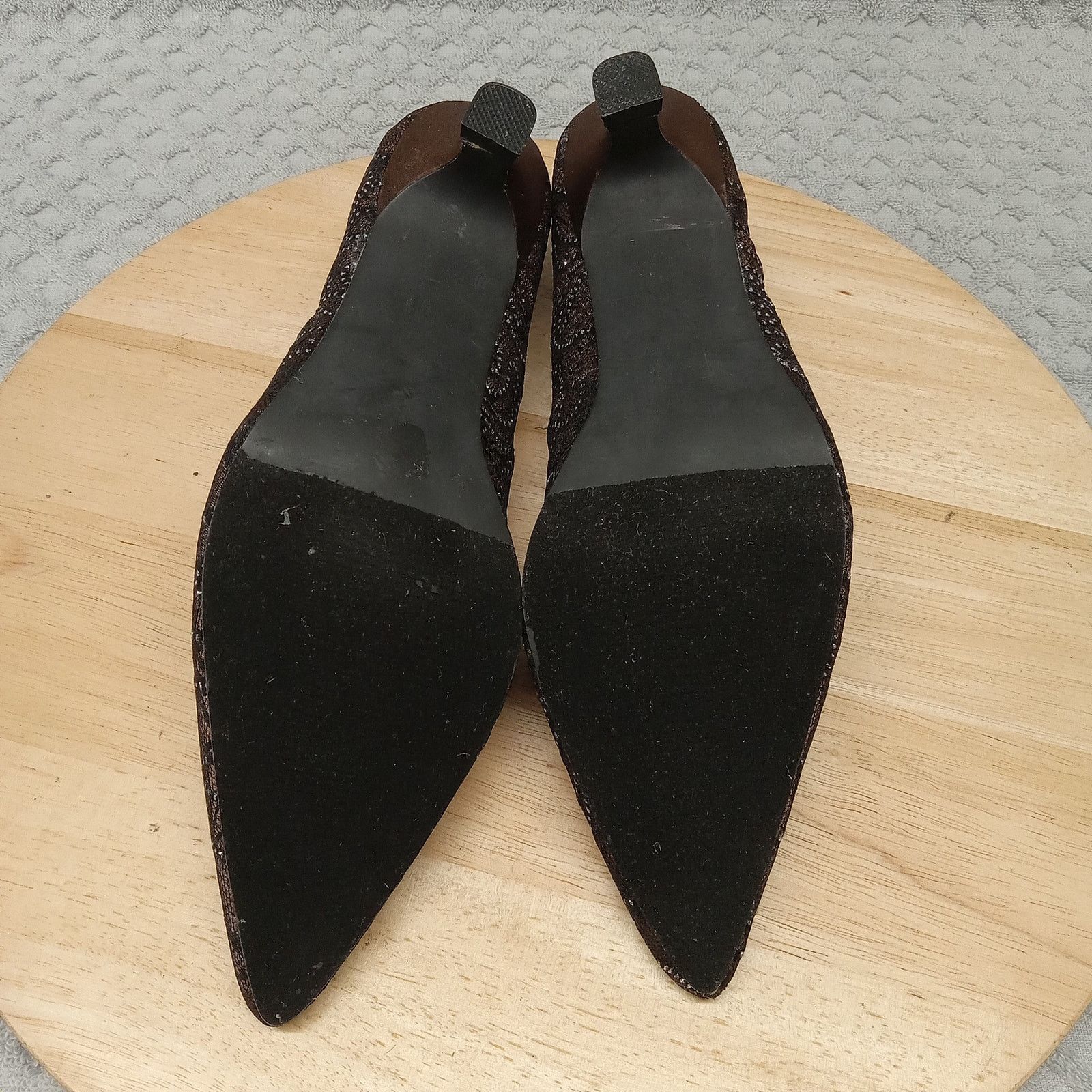 & Other Stories Vintage EY Couture Pump Heels 7.5M Brown Lace Size US 7.5 / IT 37.5 - 6 Thumbnail