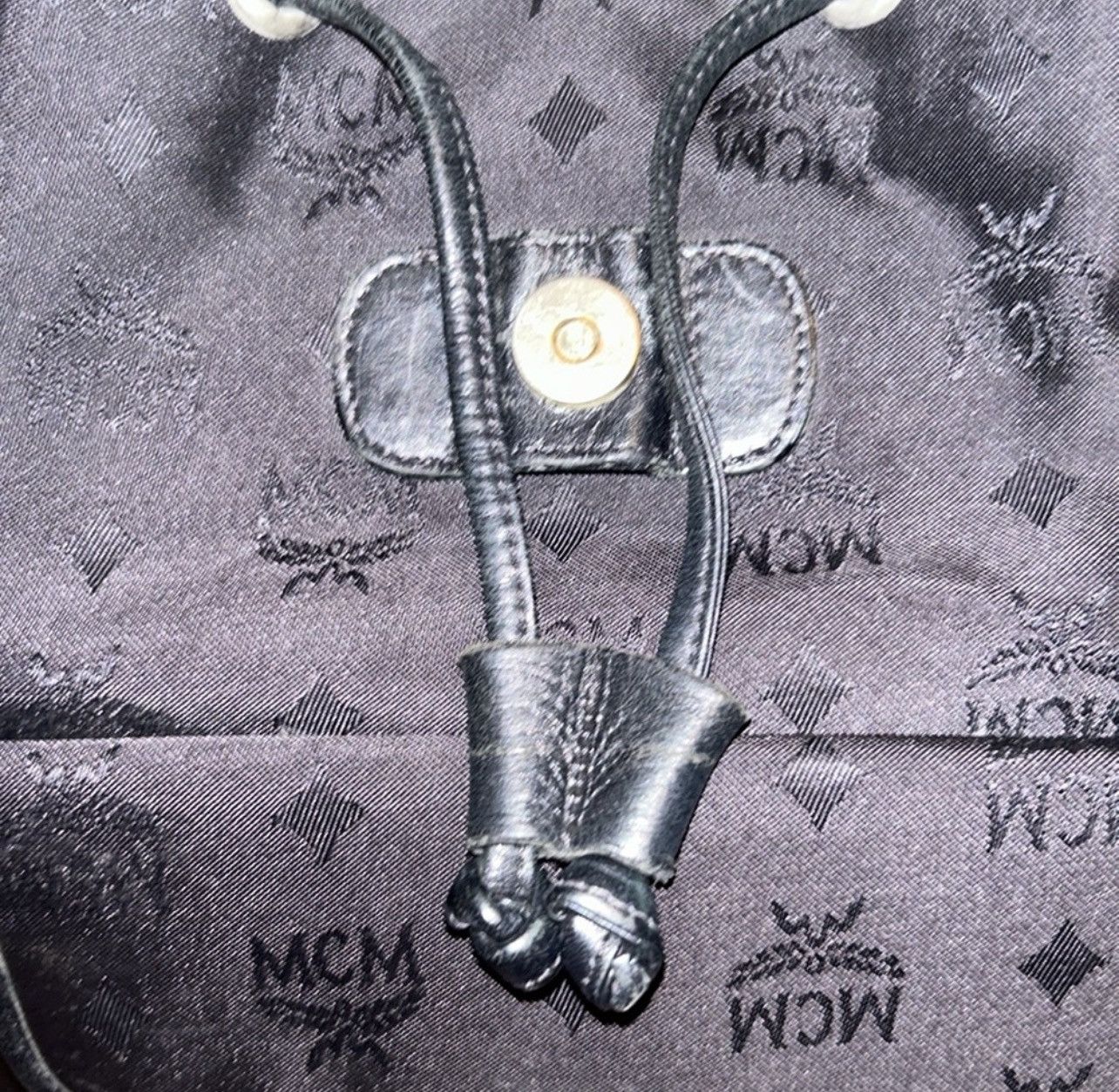 MCM MCM Vintage Black Nylon Drawstring Backpack W Gold Hardware. Size ONE SIZE - 9 Thumbnail