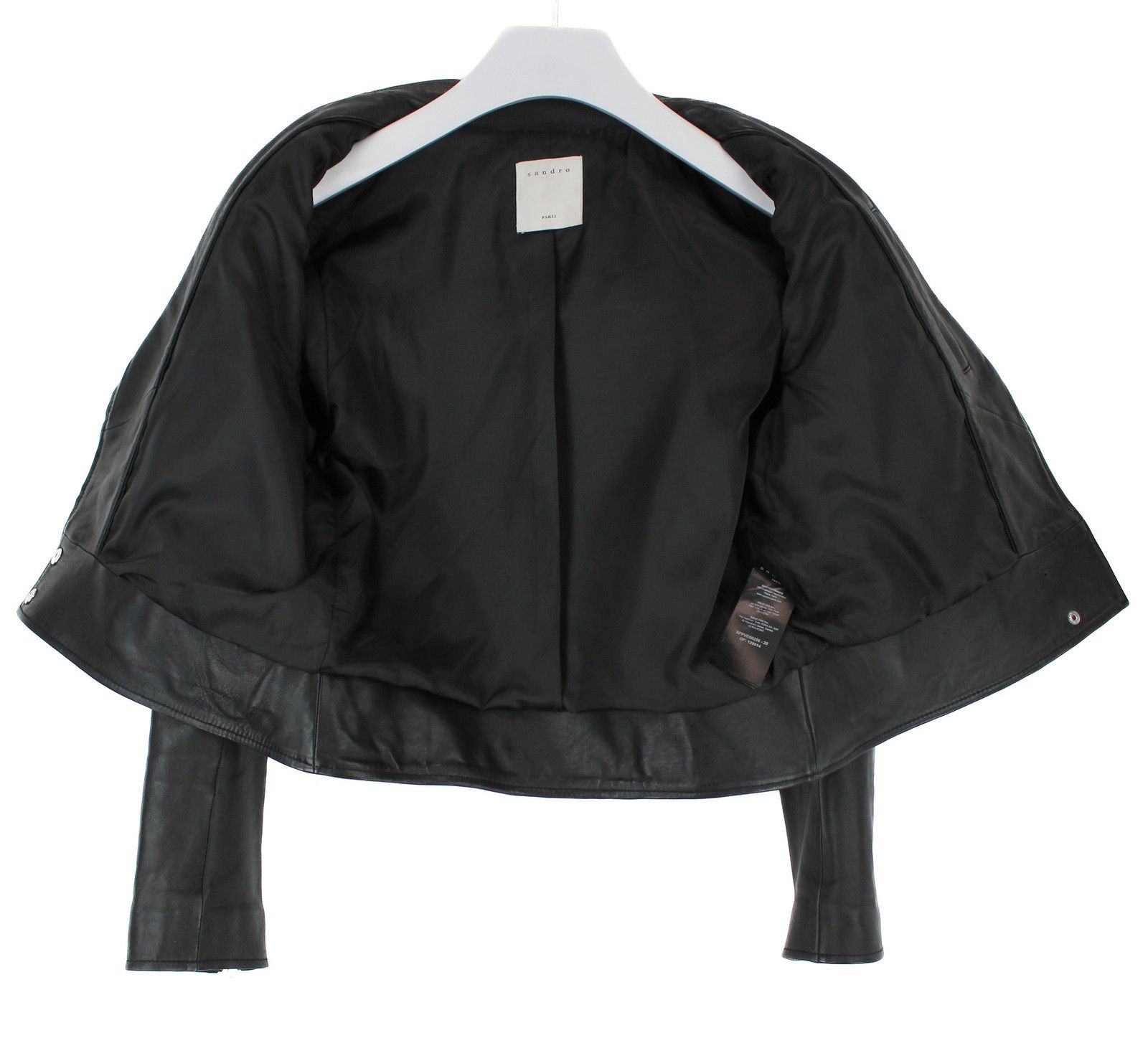 Sandro SANDRO Jacket Women's MEDIUM Cropped Leather Biker Pockets Size M / US 6-8 / IT 42-44 - 2 Thumbnail