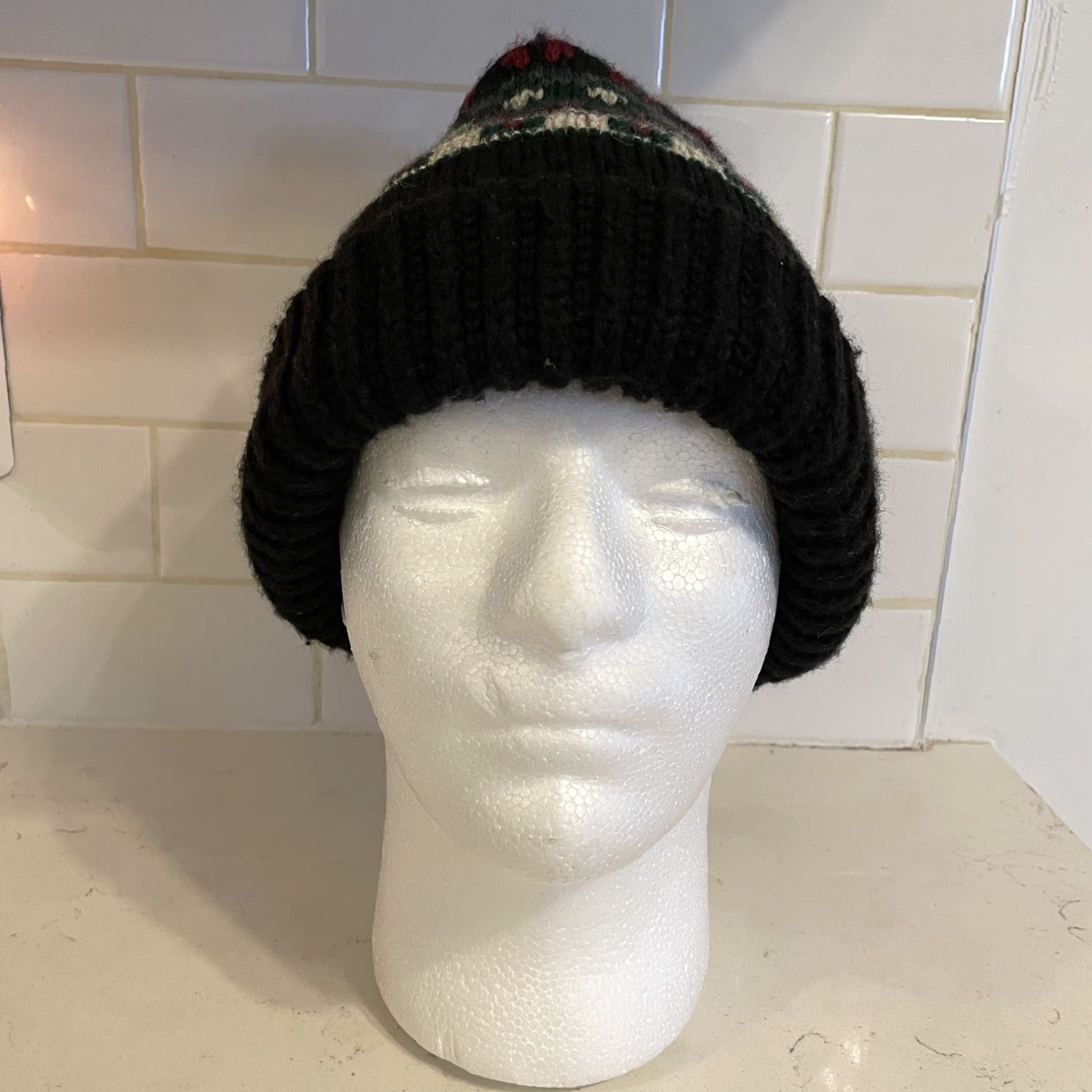 Hanes VINTAGE 90s Black Knitted Beanie Hat Hanes Her Way One Size Foldover Winter Womens Size ONE SIZE - 3 Thumbnail