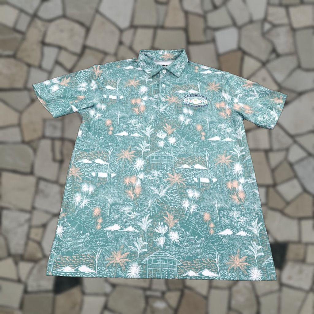 Vintage Waggle Polo Shirt Men Medium Green Lakewoods Golf Benefit Palm Print Performance Size US M / EU 48-50 / 2 - 1 Thumbnail