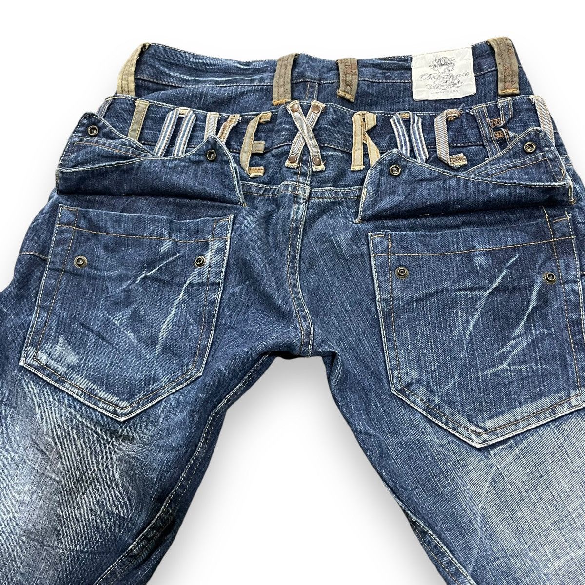 Le Grande Bleu (L.G.B.) DOMINATED HANDCRAFTED LOVEROCK DOUBLE WAIST SPIRAL CUT JEANS Size US 30 / EU 46 - 19 Thumbnail