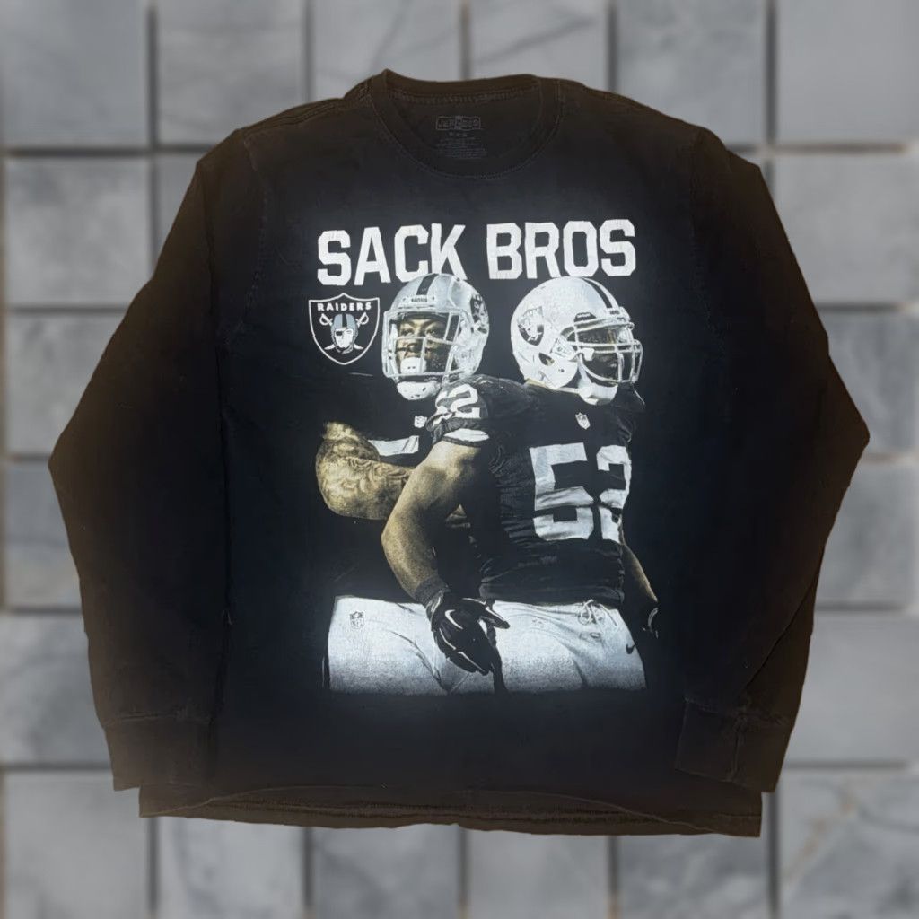 Jerzees VINTAGE Oakland Raiders Long Sleeve Shirt M Black Sack Bros Irvin And Mack Men Size US M / EU 48-50 / 2 - 1 Thumbnail