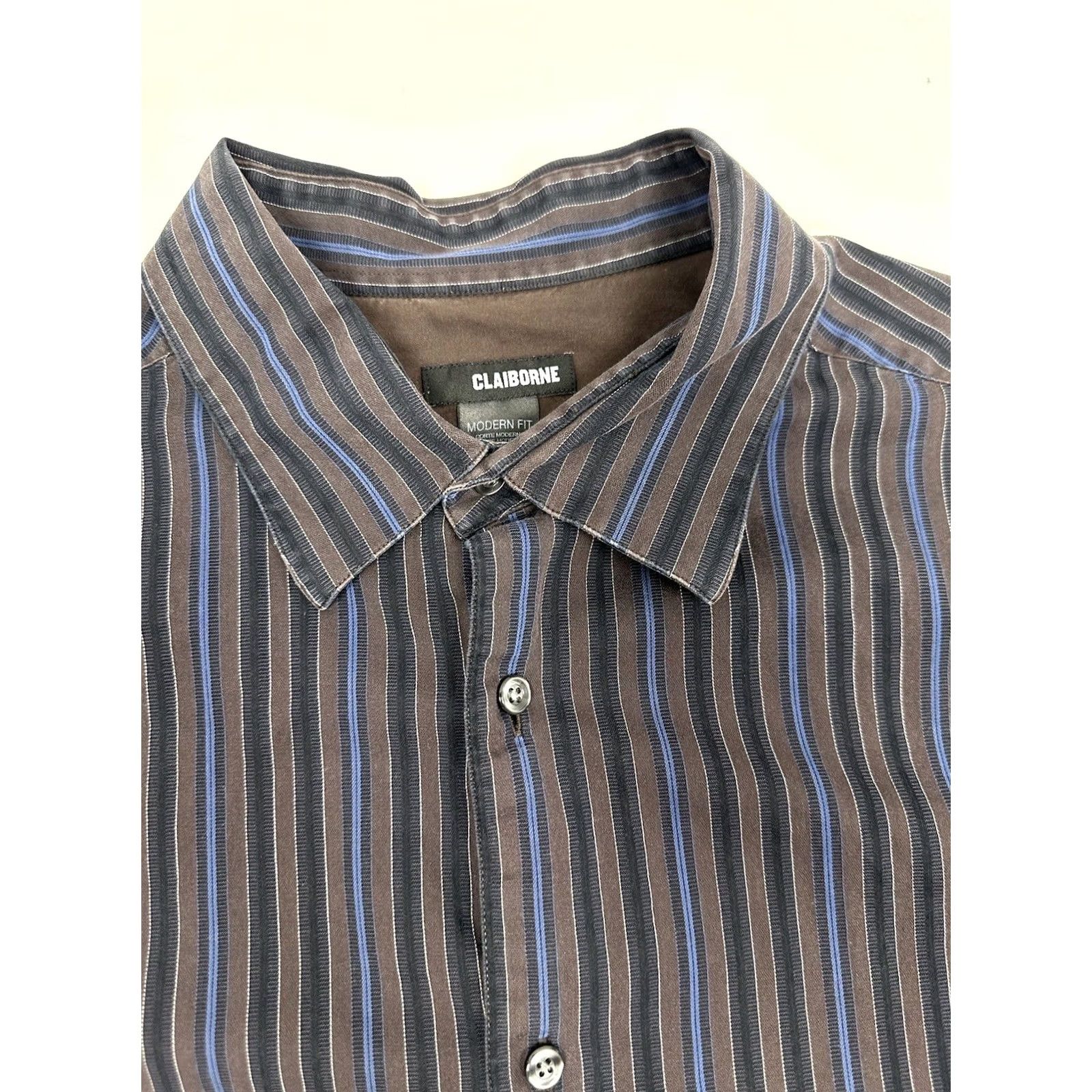 Liz Claiborne Claiborne Button Shirt Long Sleeve Striped Cotton Modern Fit Men's Adult Sz 2XL Size US XXL / EU 58 / 5 - 5 Thumbnail