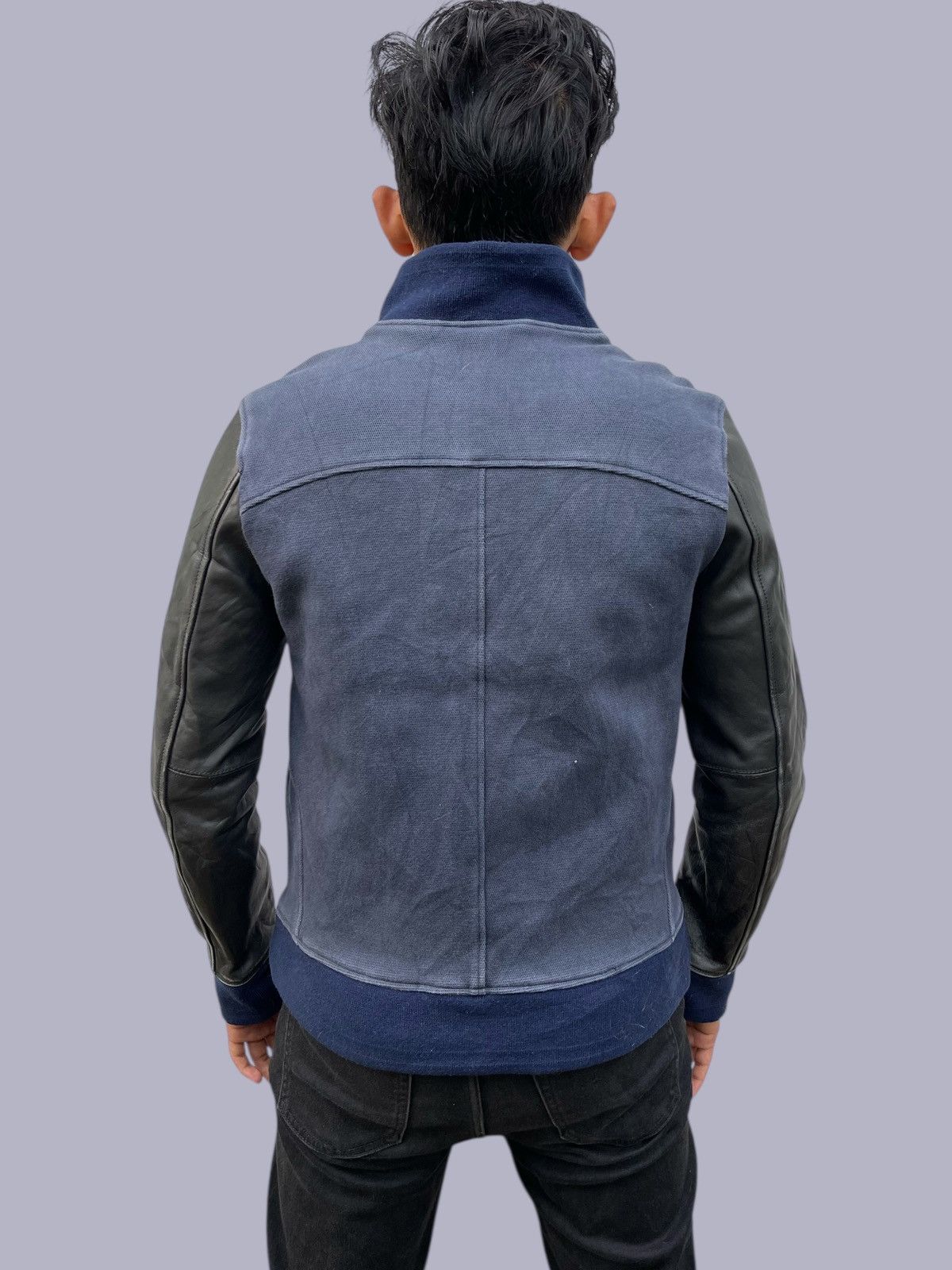 If Six Was Nine × Japanese Brand × Le Grande Bleu (L.G.B.) 🔥Vintage Shama Japan Leather Sleeve Hybrid Jacket Size US S / EU 44-46 / 1 - 2 Thumbnail