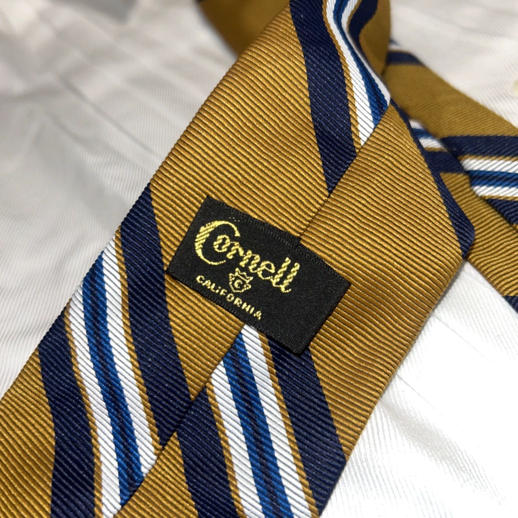 Vintage VINTAGE Cornell Tie Repp Striped Mustard Blue White Men Tie Collegiate Prep Size ONE SIZE - 5 Thumbnail