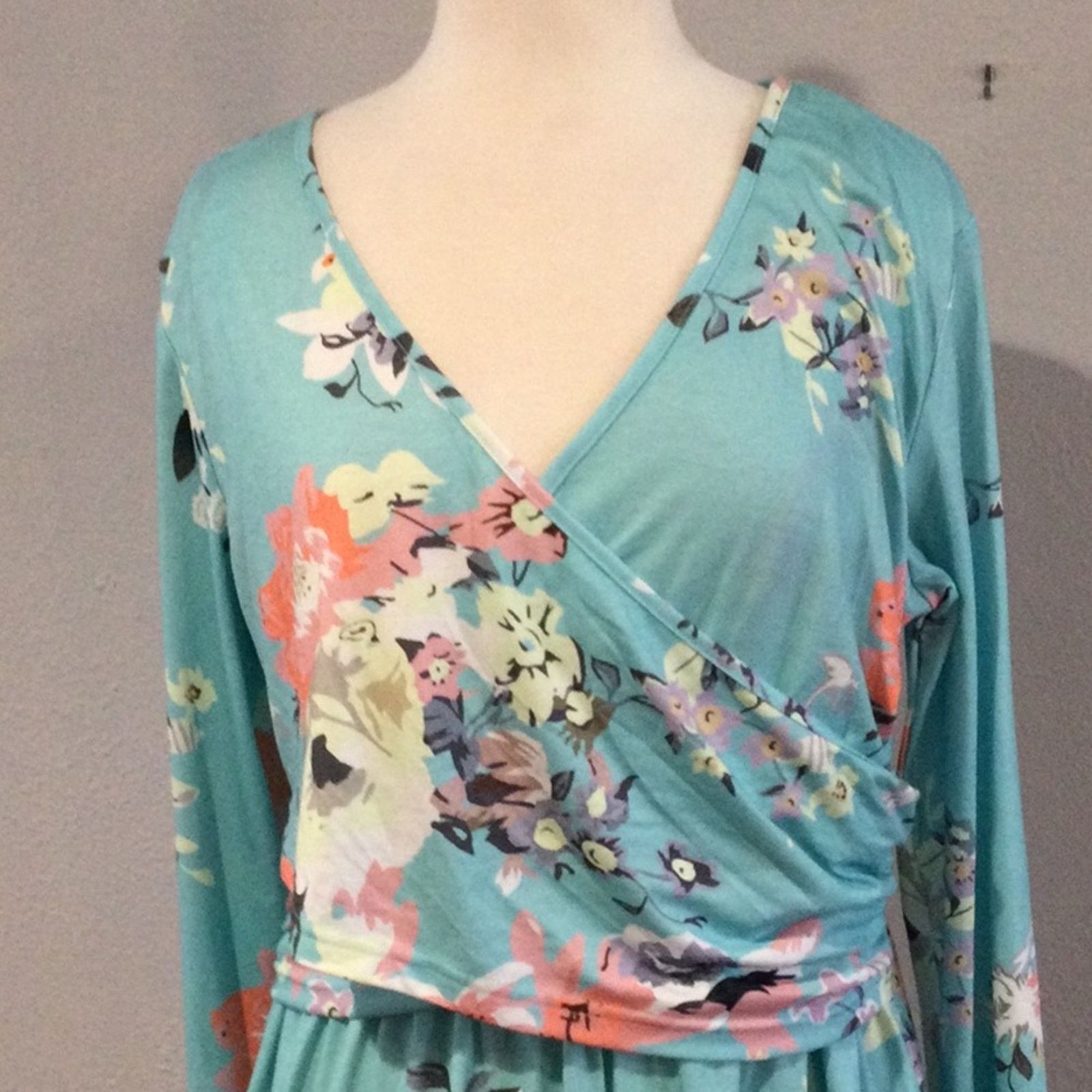 Other Ouges Blue Floral V-Neck Wrap Waist Knee Length Dress XL Size XL / US 12-14 / IT 48-50 - 2 Thumbnail