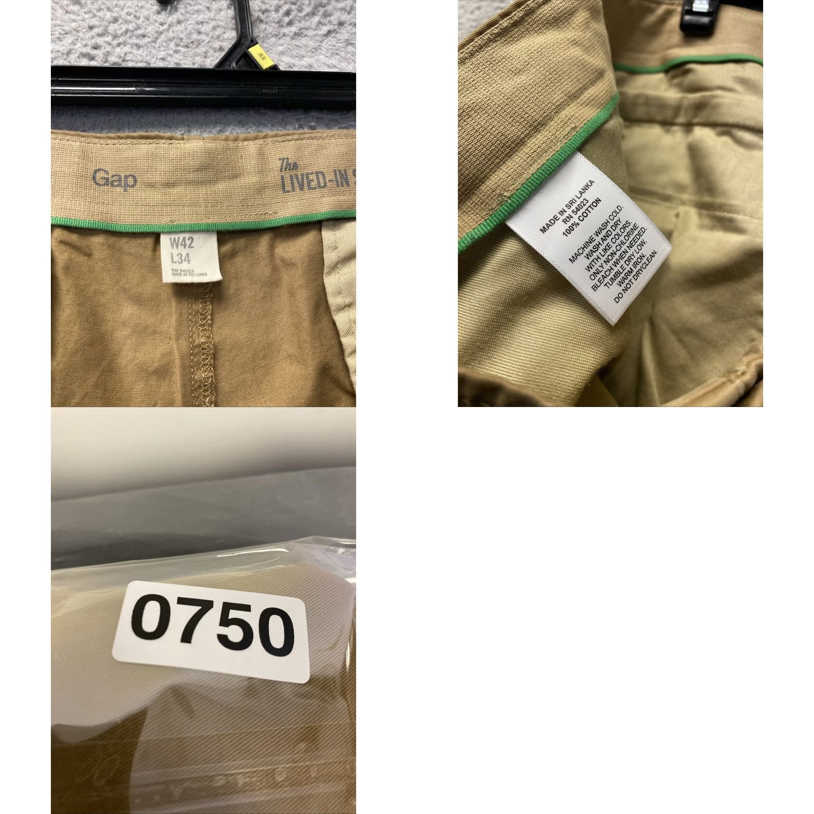 Gap GAP Men's Chino Pants 42x34 Light Brown Classic Fit Straight Leg Mens Regular 34 Inseam Cotton Slit? (Note: "Slash Pocket" not "Slit") Size US 42 / EU 58 - 8 Thumbnail