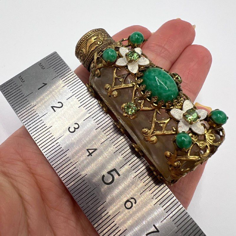 Vintage 1970 Vintage Czech Glass Perfume Bottle Gilt Brass Filigree Size ONE SIZE - 10 Thumbnail