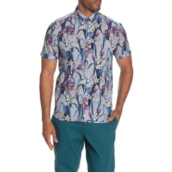 Ted Baker Ted Baker London Mens Blue Hawaiian Short Sleeve Button Up S Size US XL / EU 56 / 4 - 1 Thumbnail
